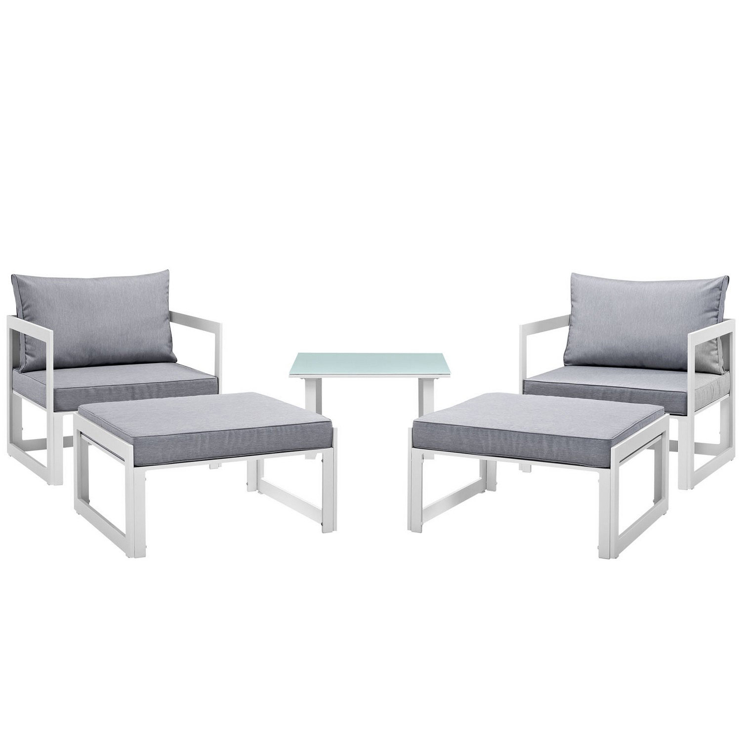 Modway Fortuna 5 Piece Outdoor Patio Sectional Sofa Set - White/Gray
