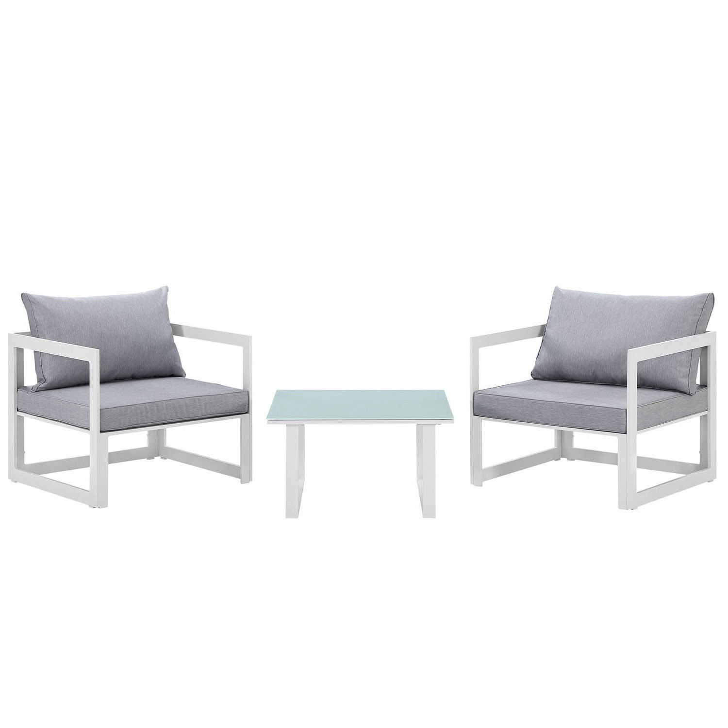 Modway Fortuna 3 Piece Outdoor Patio Sectional Sofa Set - White/Gray