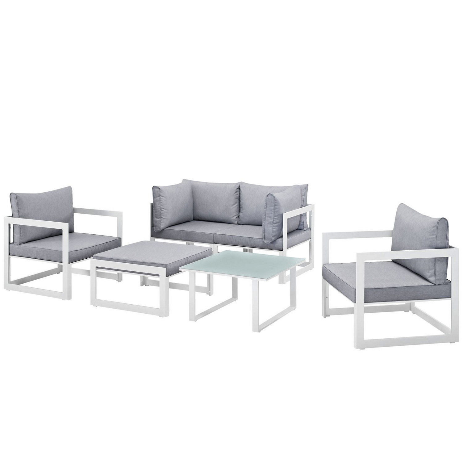 Modway Fortuna 6 Piece Outdoor Patio Sectional Sofa Set - White/Gray