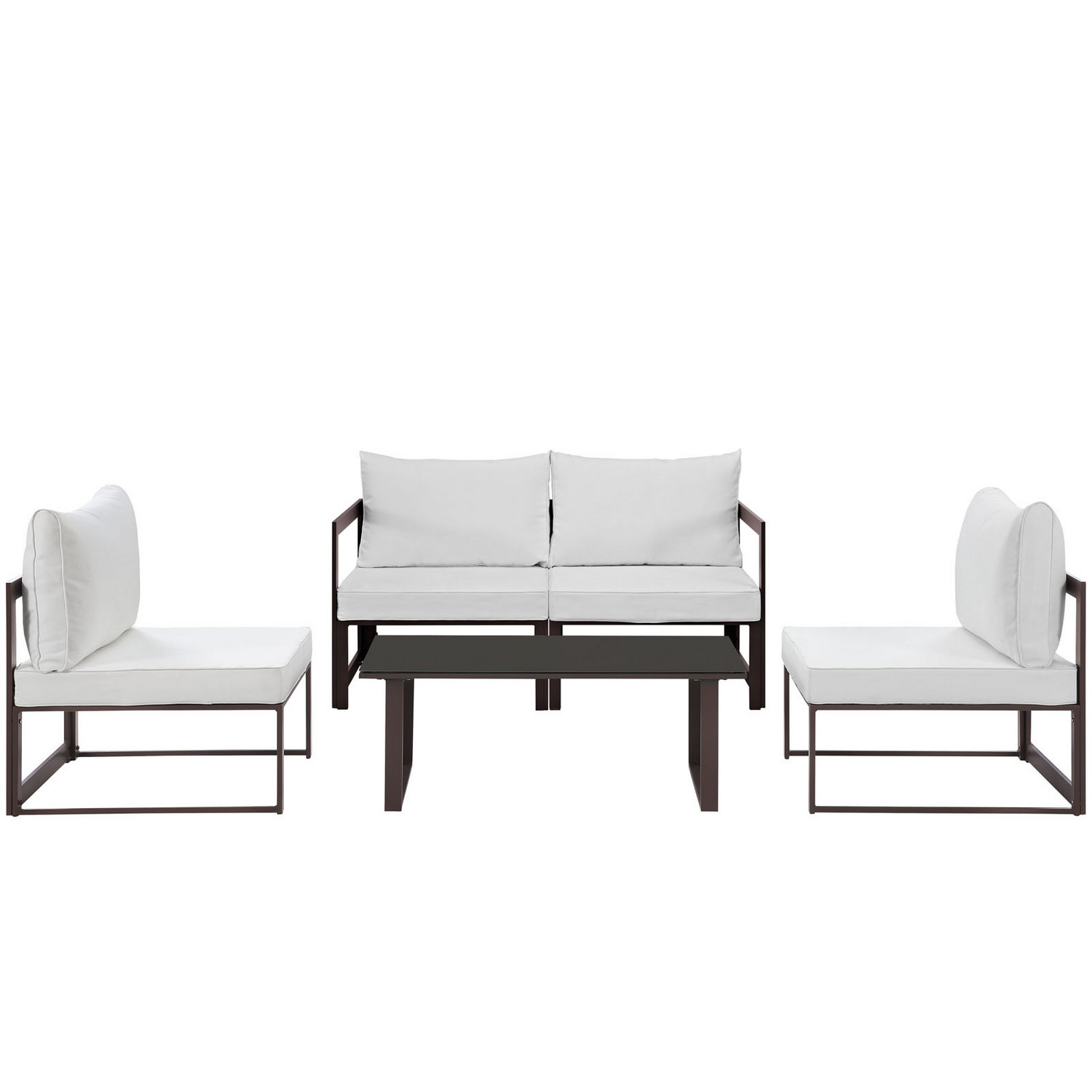 Modway Fortuna 5 Piece Outdoor Patio Sectional Sofa Set - Brown/White