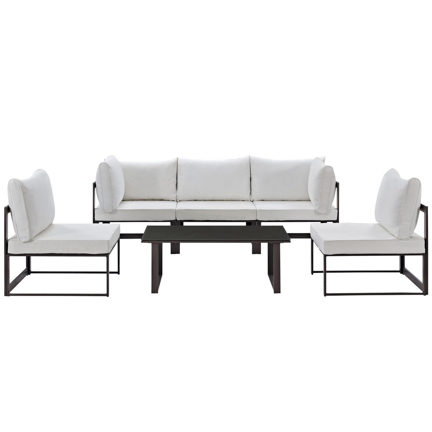 Modway Fortuna 6 Piece Outdoor Patio Sectional Sofa Set - Brown/White