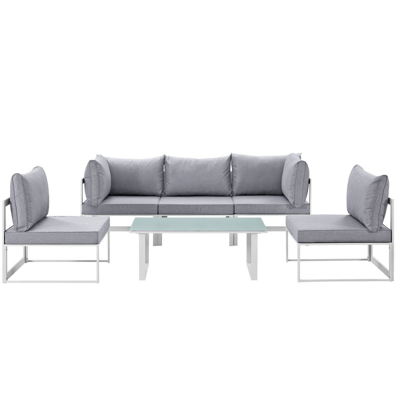 Modway Fortuna 6 Piece Outdoor Patio Sectional Sofa Set - White/Gray