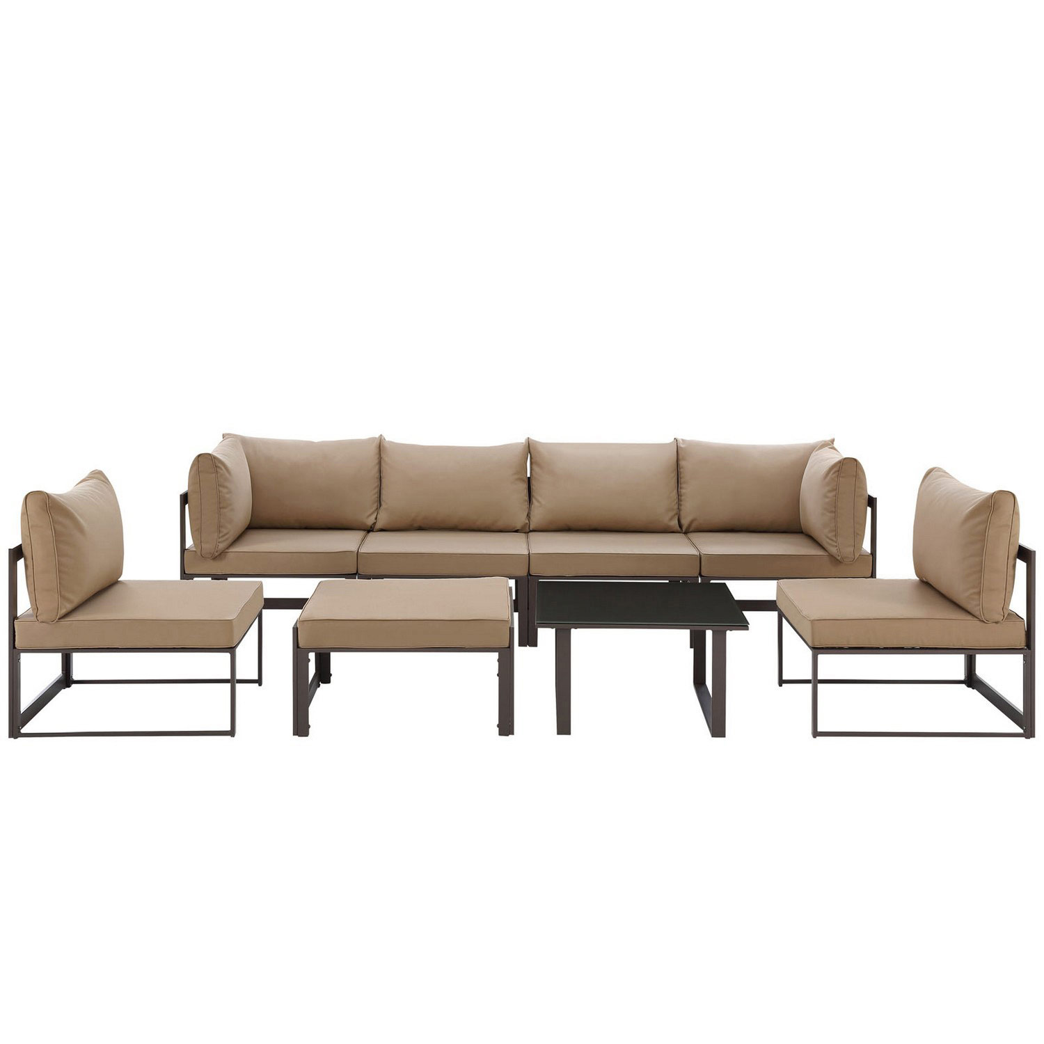 Modway Fortuna 8 Piece Outdoor Patio Sectional Sofa Set - Brown/Mocha