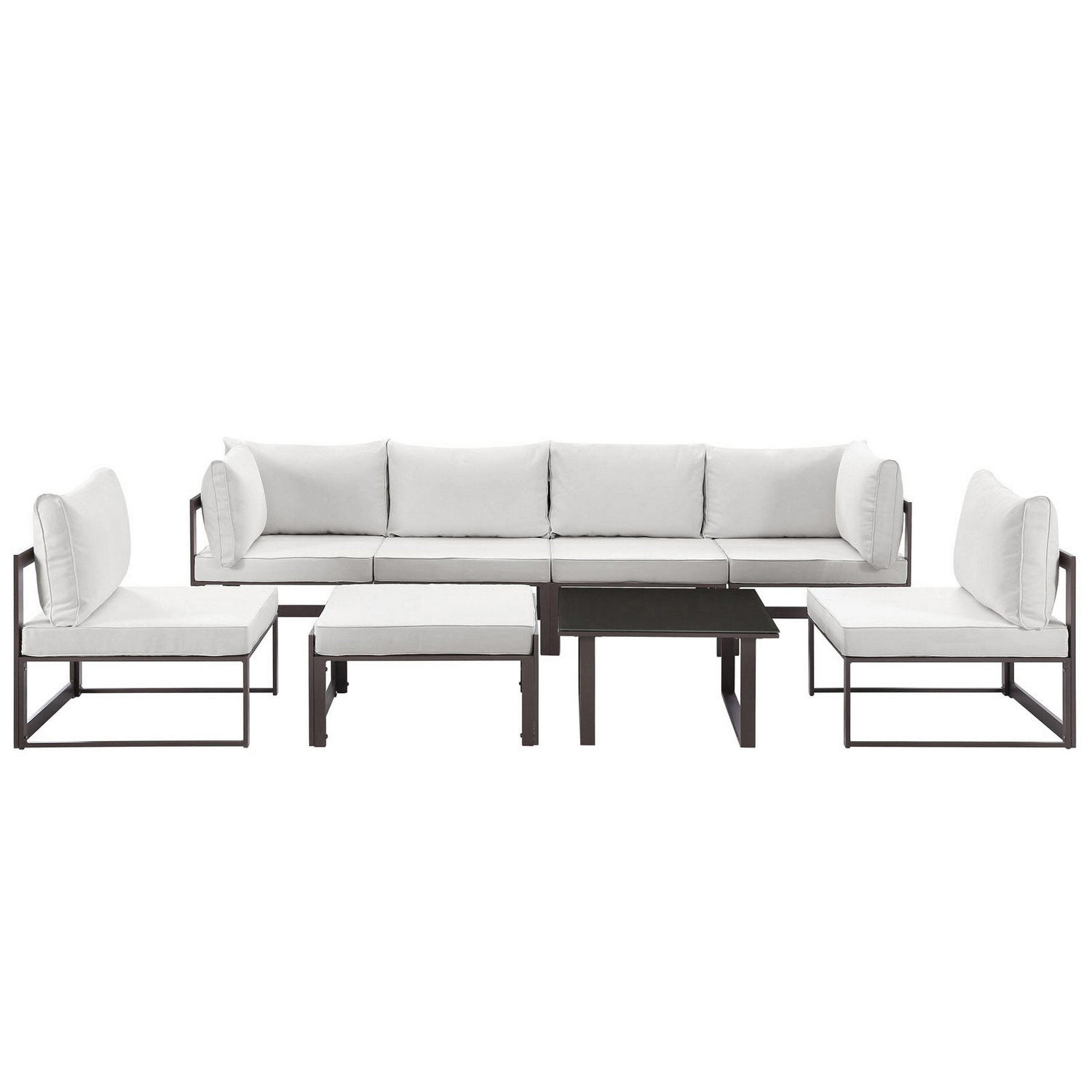 Modway Fortuna 8 Piece Outdoor Patio Sectional Sofa Set - Brown/White