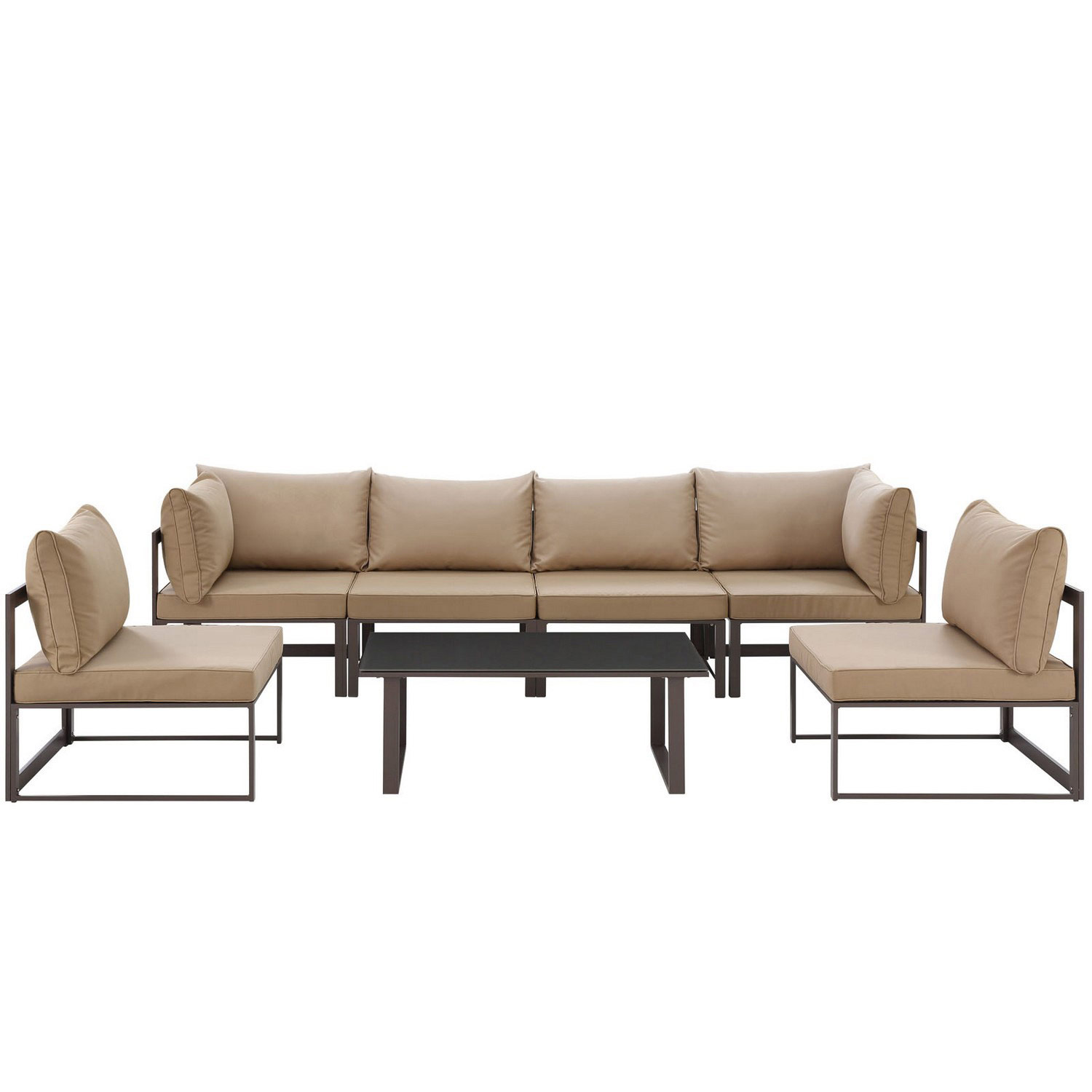 Modway Fortuna 7 Piece Outdoor Patio Sectional Sofa Set - Brown/Mocha