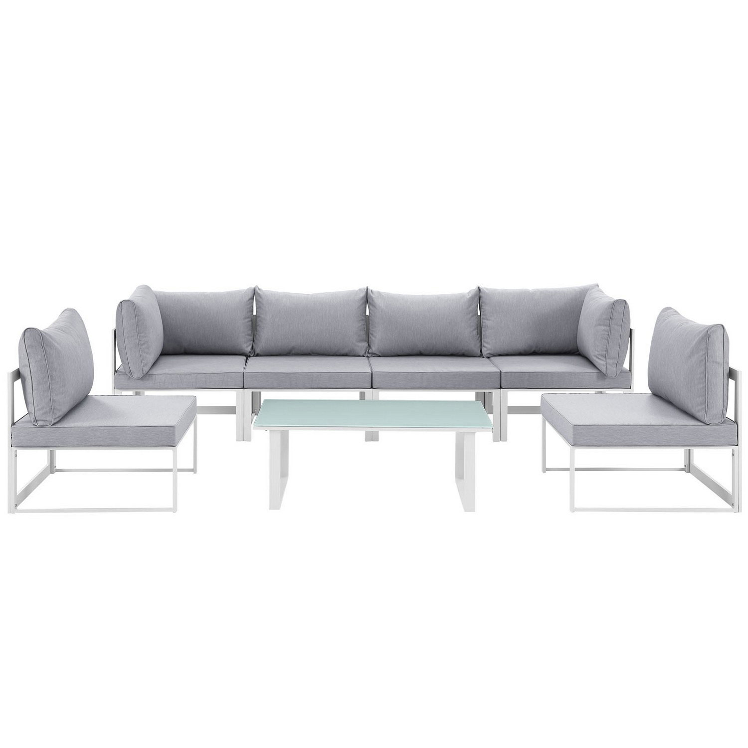 Modway Fortuna 7 Piece Outdoor Patio Sectional Sofa Set - White/Gray