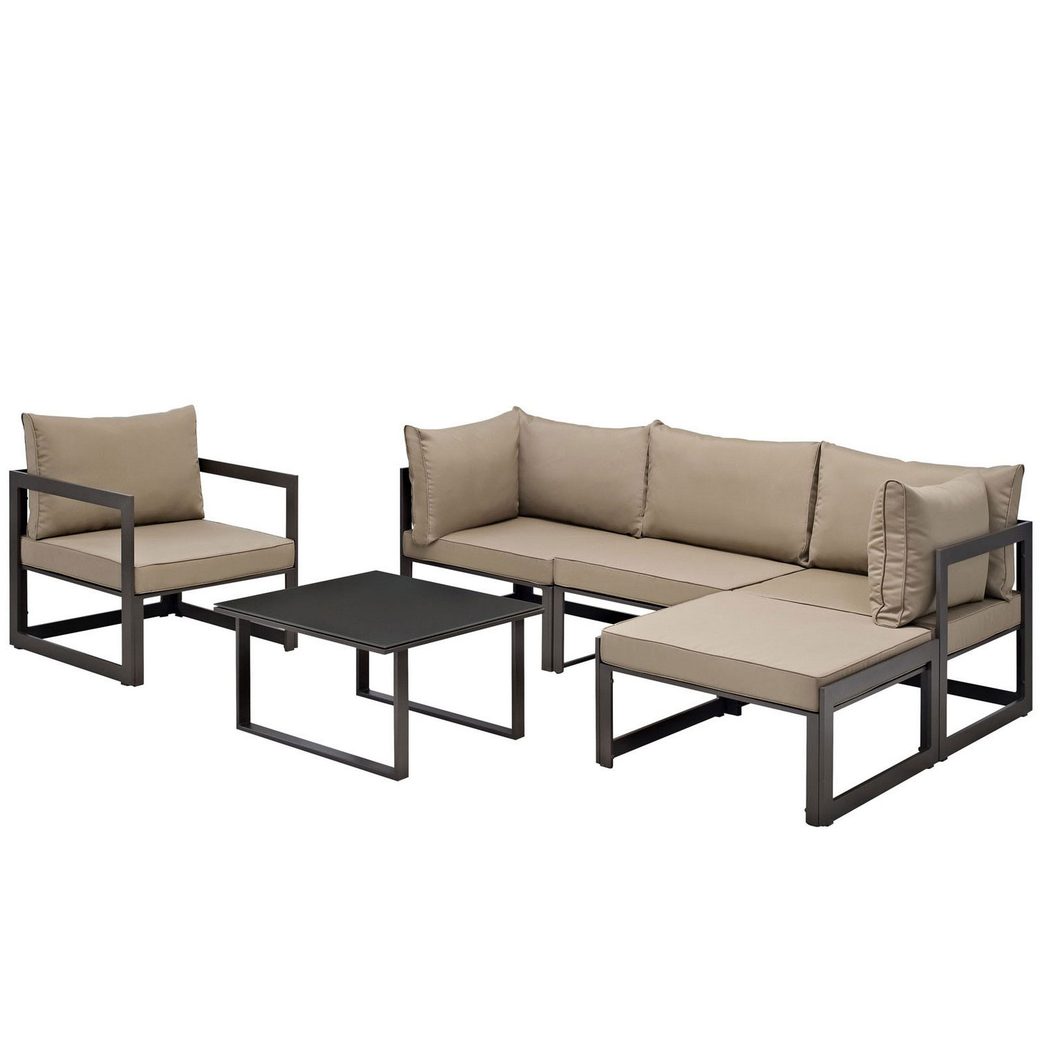 Modway Fortuna 6 Piece Outdoor Patio Sectional Sofa Set - Brown/Mocha