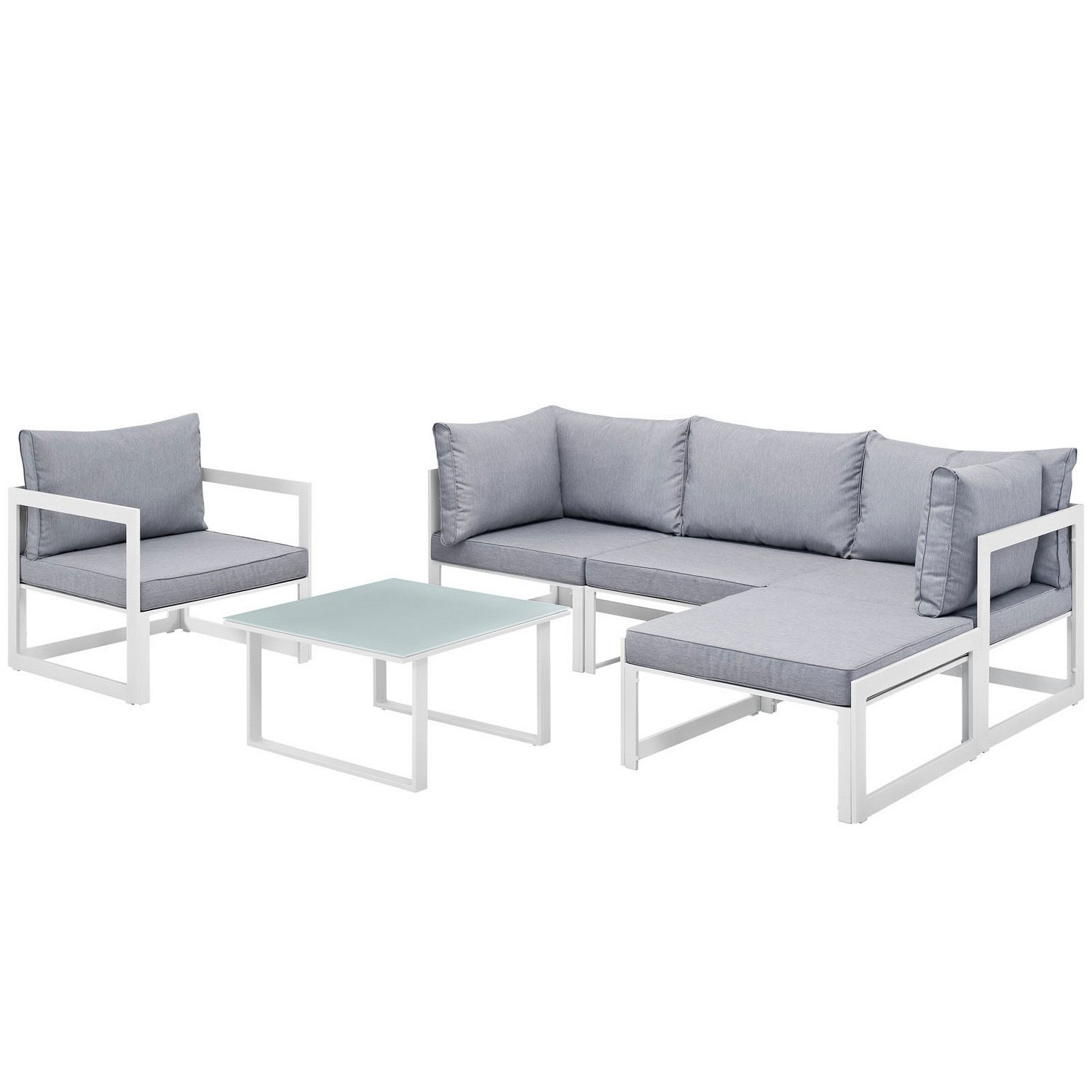 Modway Fortuna 6 Piece Outdoor Patio Sectional Sofa Set - White/Gray