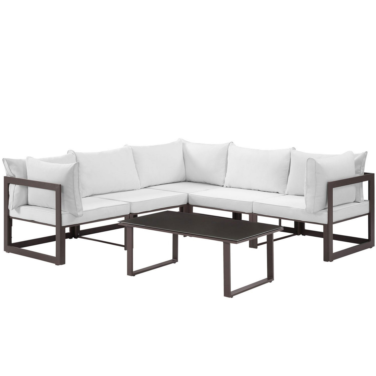 Modway Fortuna 6 Piece Outdoor Patio Sectional Sofa Set - Brown/White