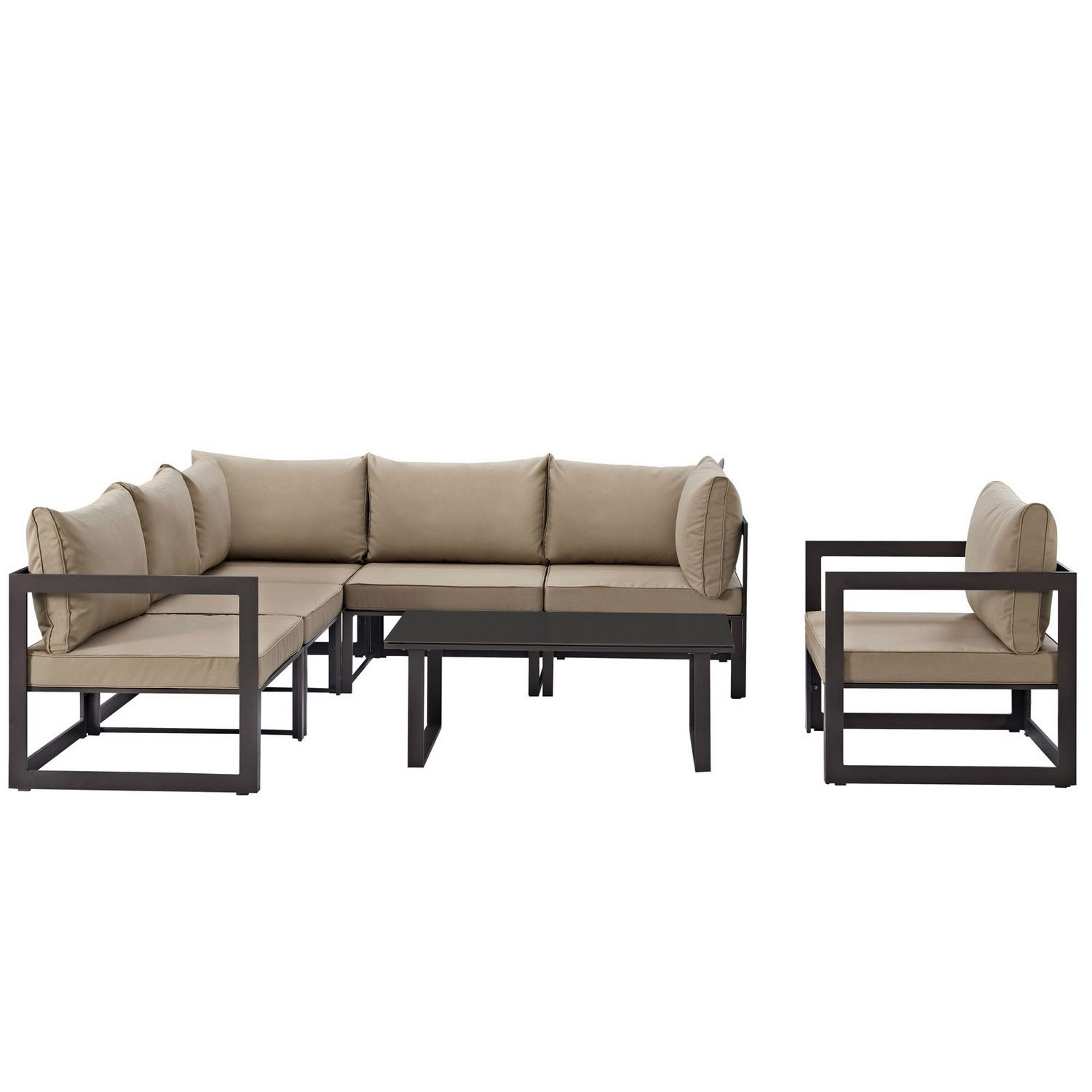 Modway Fortuna 7 Piece Outdoor Patio Sectional Sofa Set - Brown/Mocha