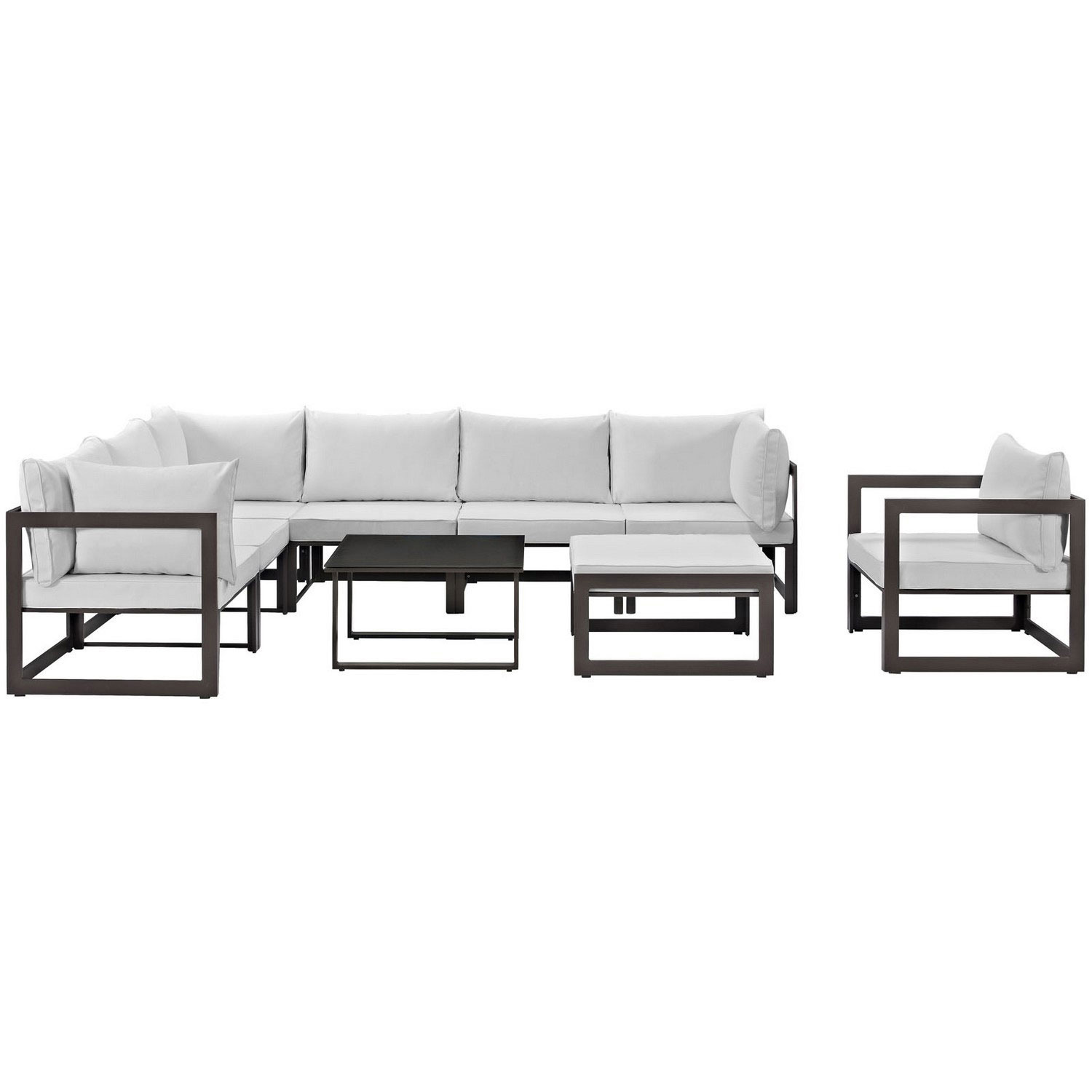 Modway Fortuna 9 Piece Outdoor Patio Sectional Sofa Set - Brown/White