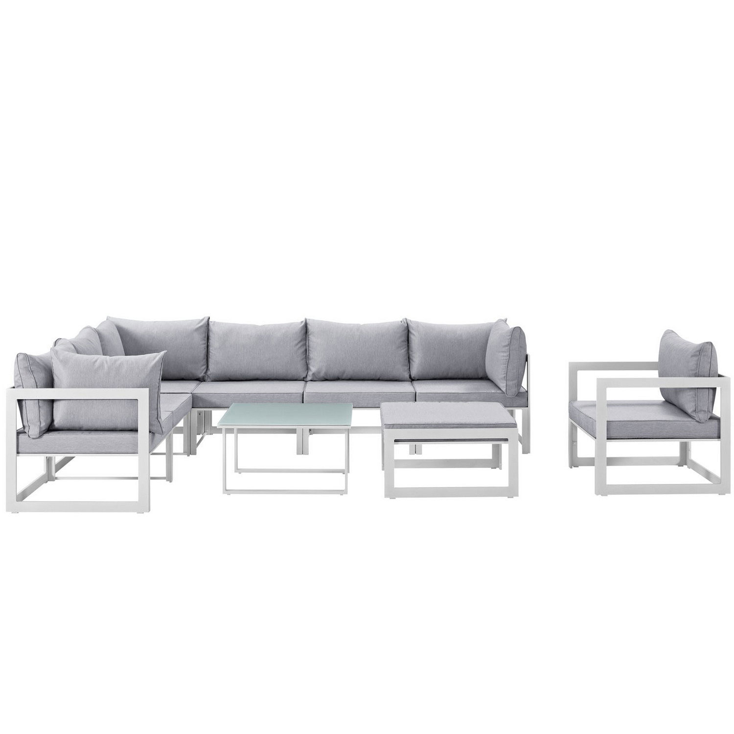 Modway Fortuna 9 Piece Outdoor Patio Sectional Sofa Set - White/Gray