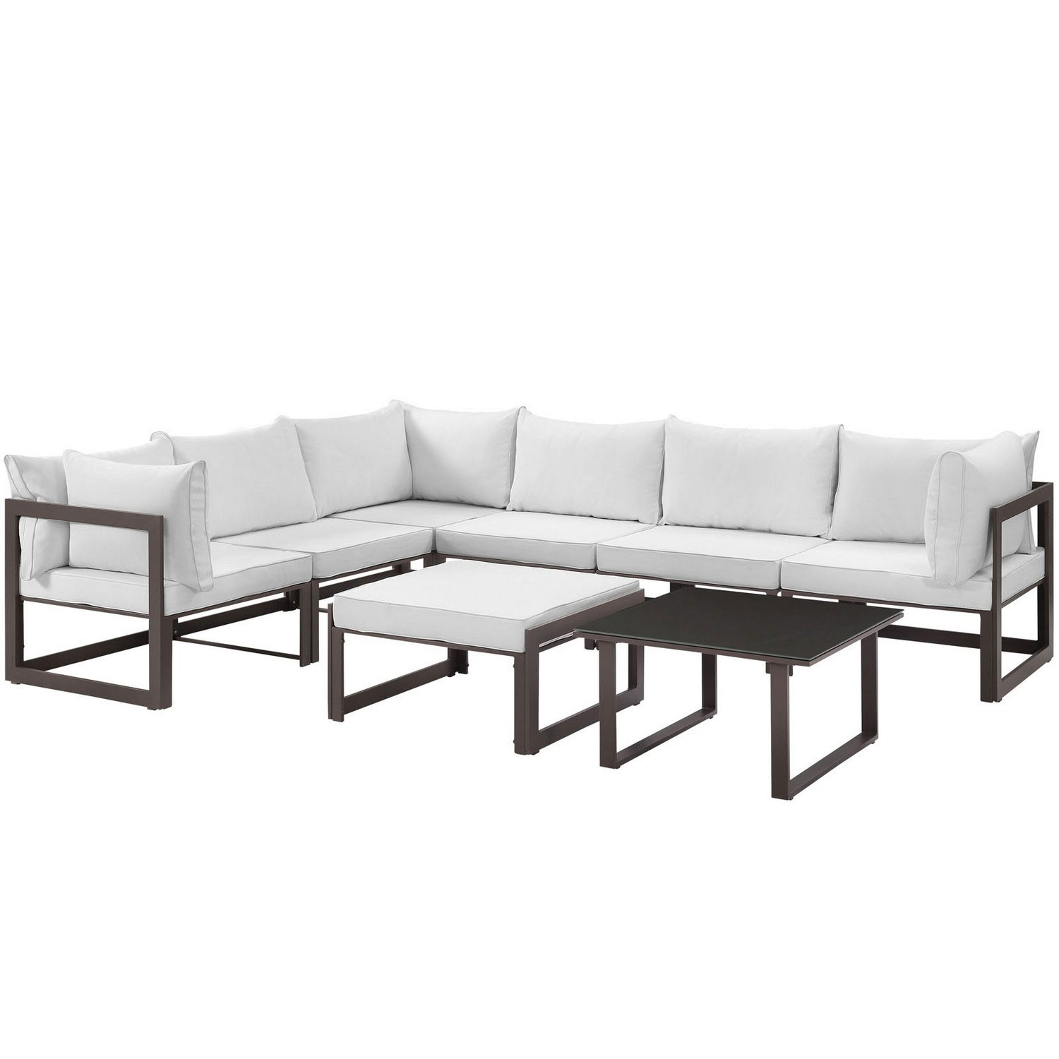 Modway Fortuna 8 Piece Outdoor Patio Sectional Sofa Set - Brown/White