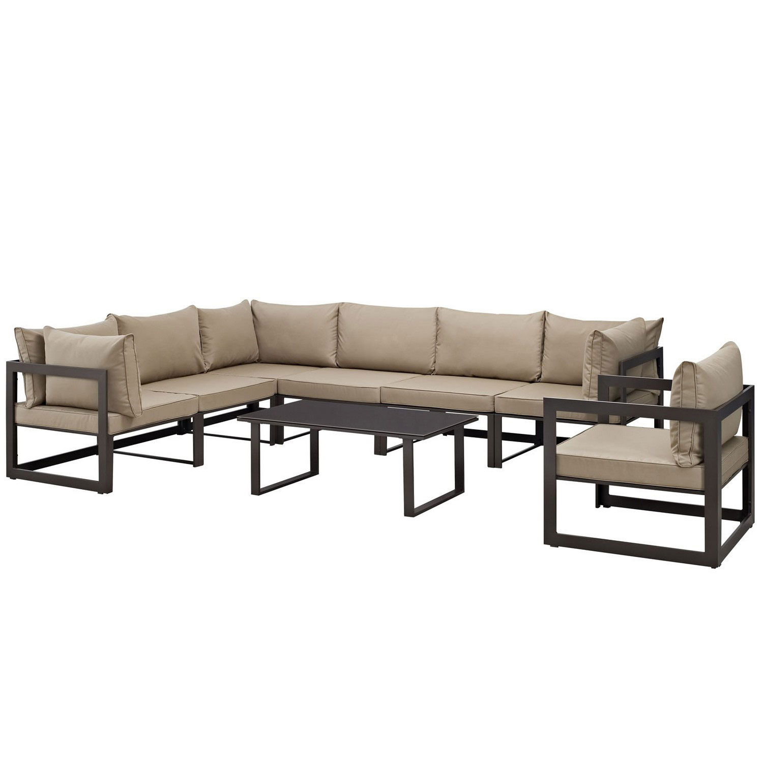 Modway Fortuna 8 Piece Outdoor Patio Sectional Sofa Set - Brown/Mocha