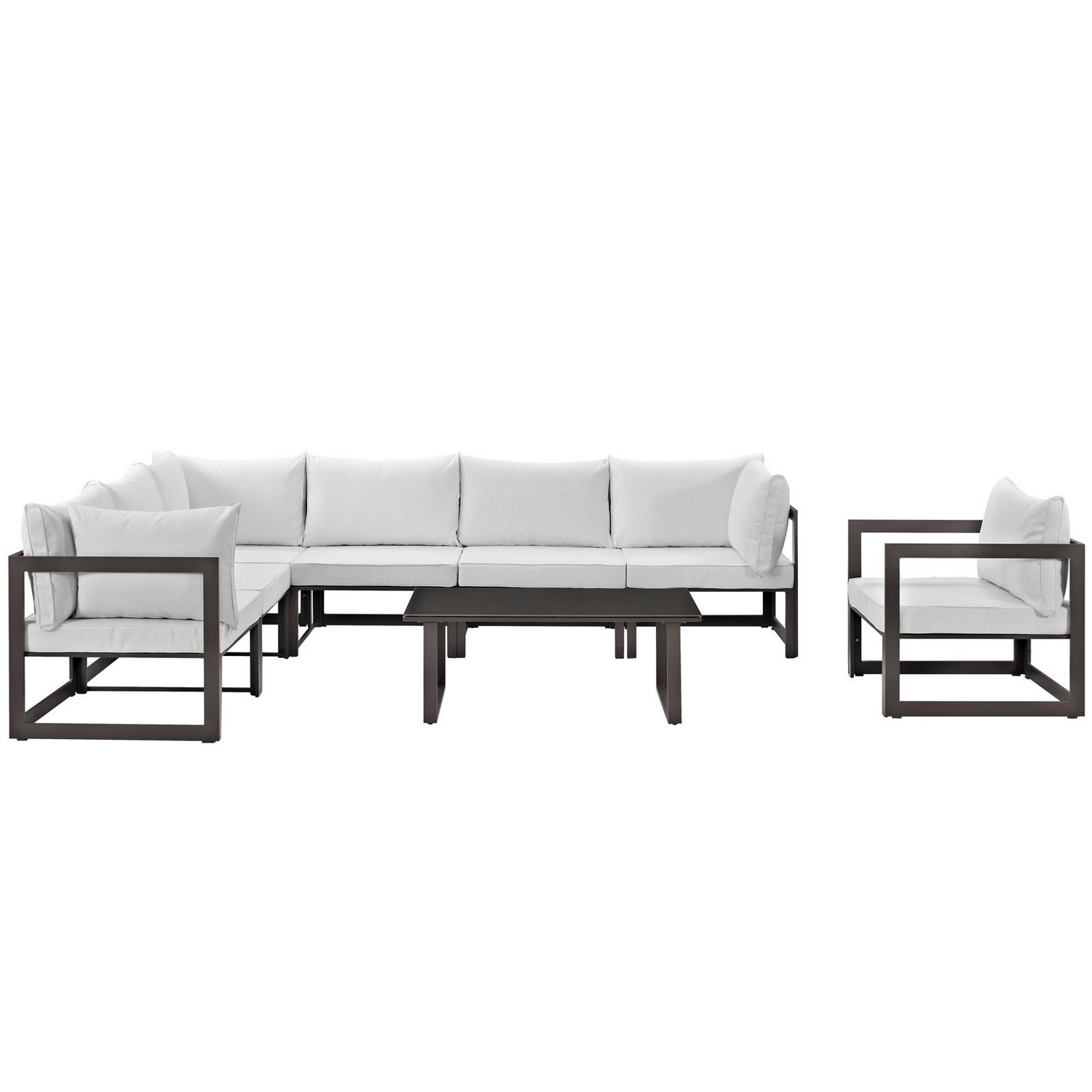 Modway Fortuna 8 Piece Outdoor Patio Sectional Sofa Set - Brown/White