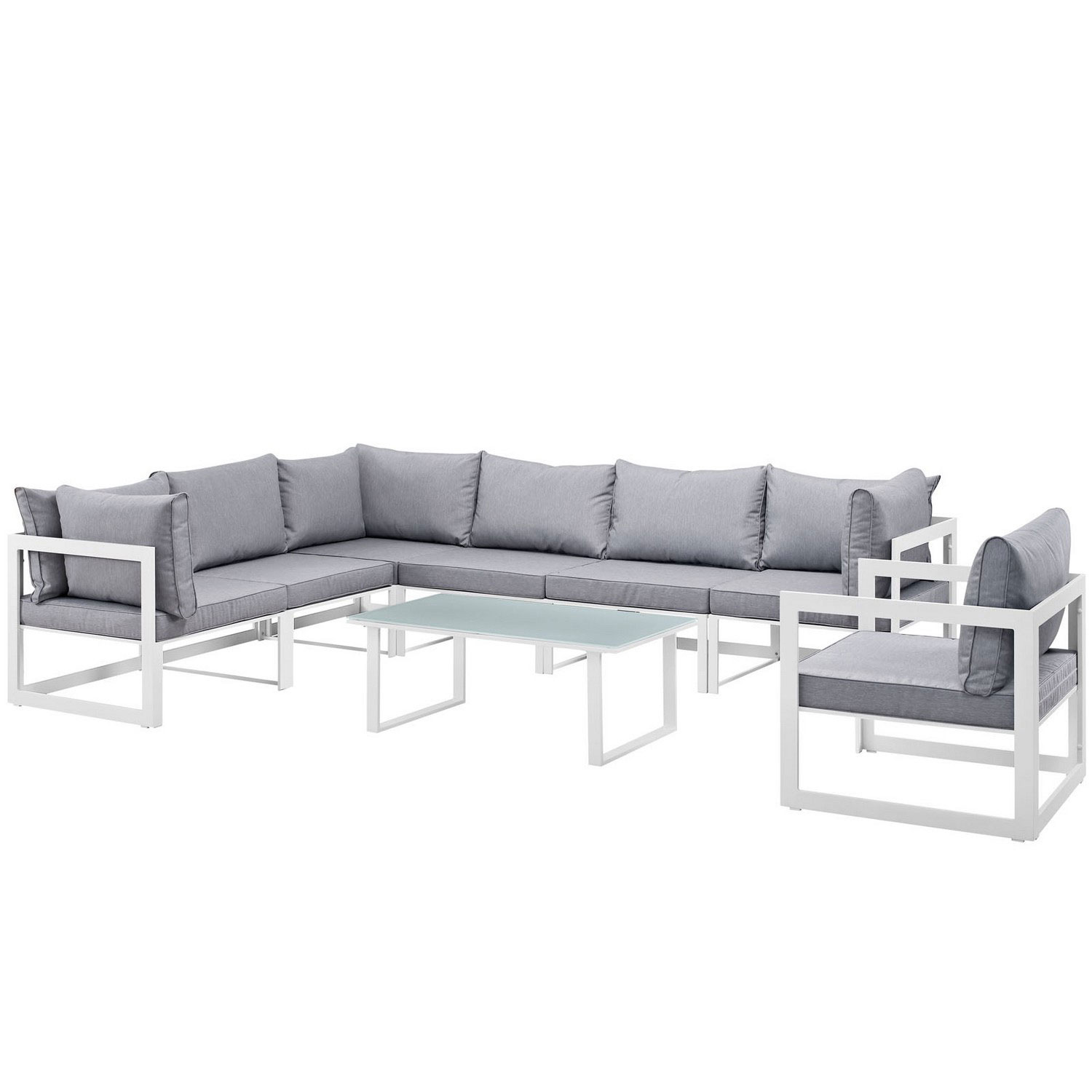 Modway Fortuna 8 Piece Outdoor Patio Sectional Sofa Set - White/Gray