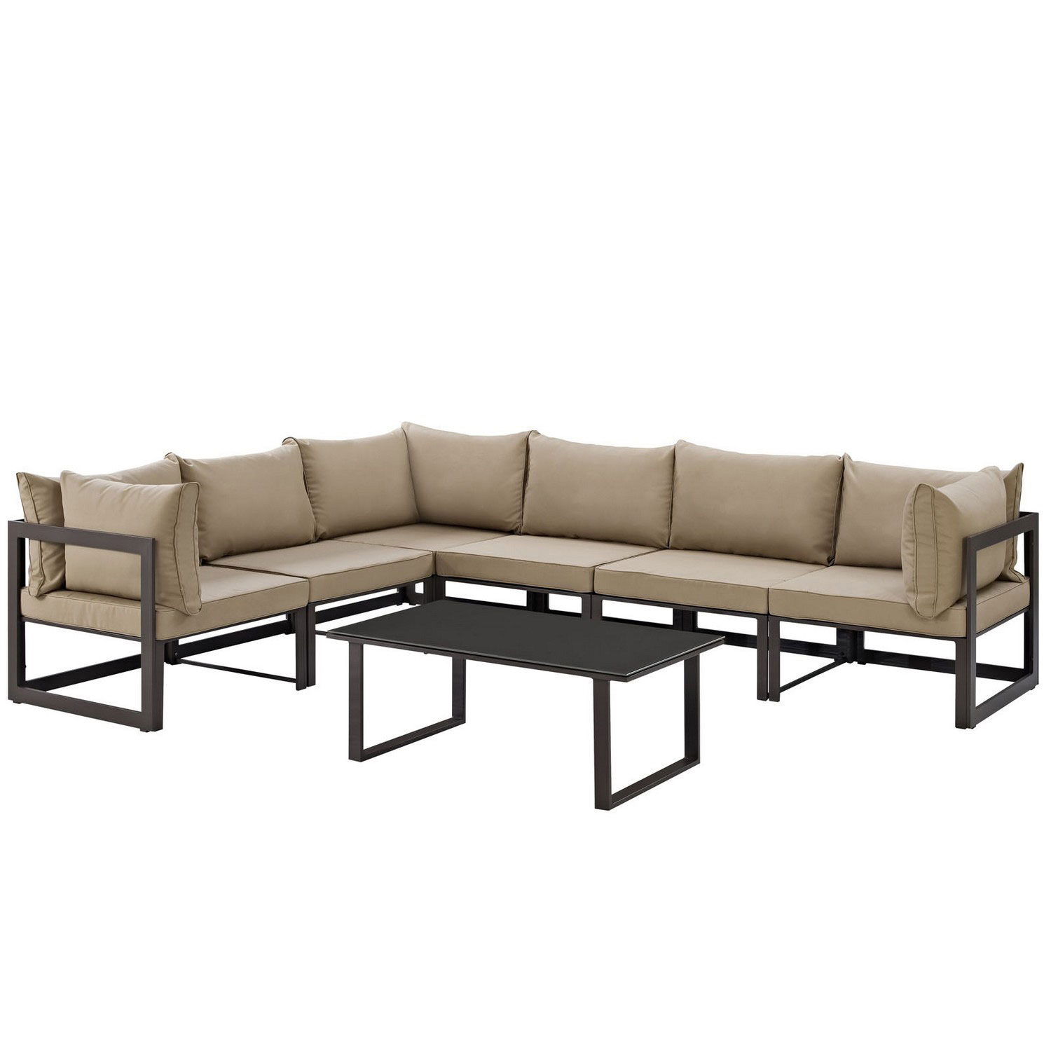 Modway Fortuna 7 Piece Outdoor Patio Sectional Sofa Set - Brown/Mocha