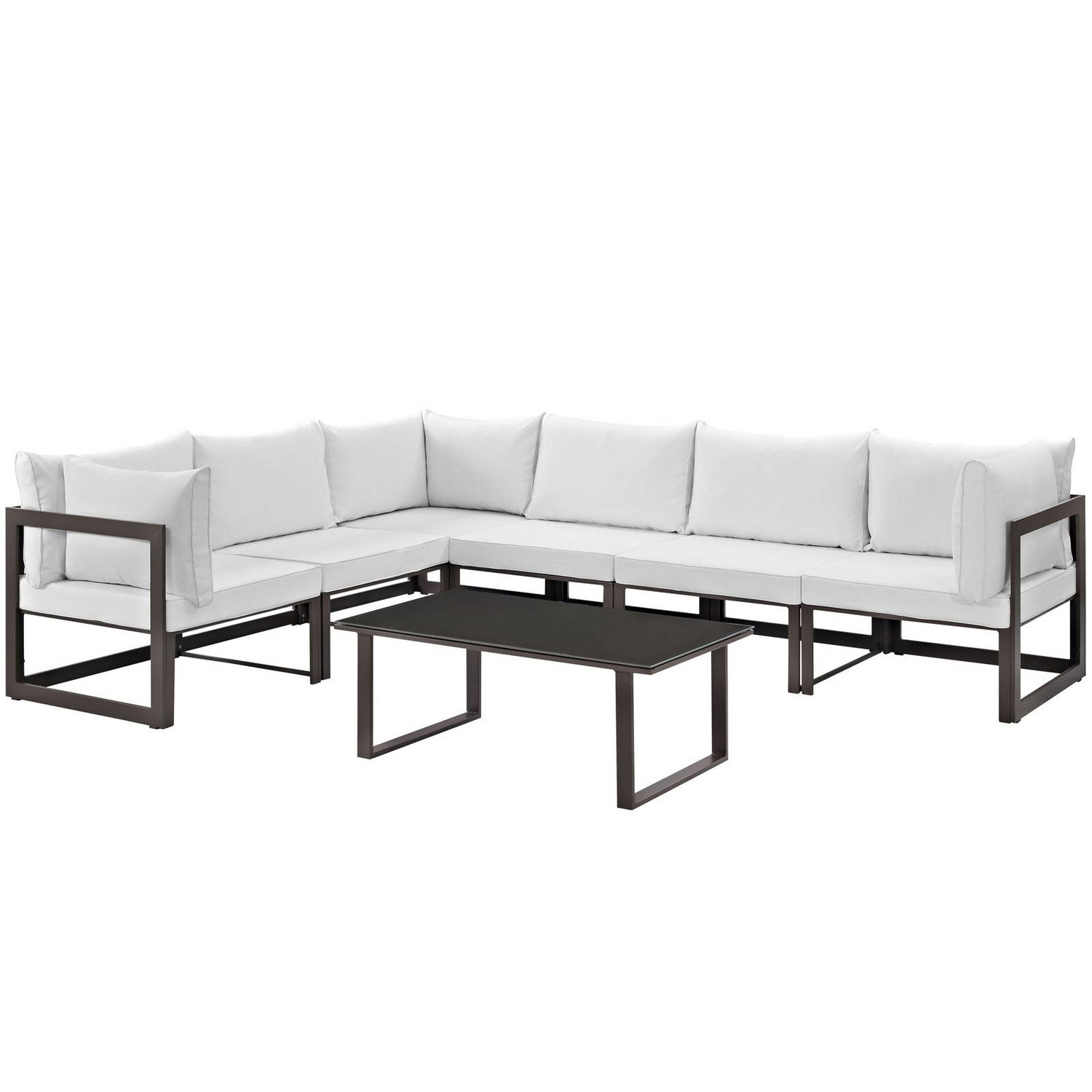 Modway Fortuna 7 Piece Outdoor Patio Sectional Sofa Set - Brown/White