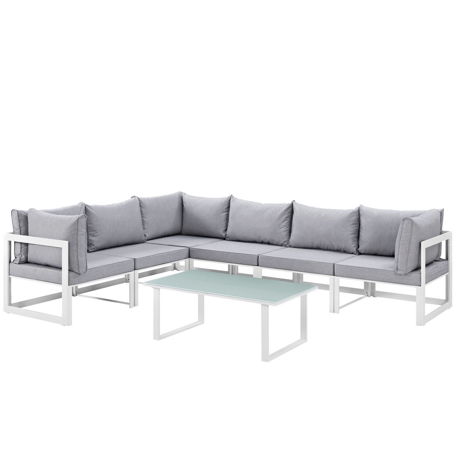 Modway Fortuna 7 Piece Outdoor Patio Sectional Sofa Set - White/Gray