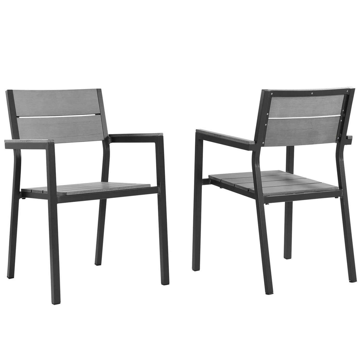 Modway Maine Dining Armchair Outdoor Patio Set of 2 - Brown/Gray