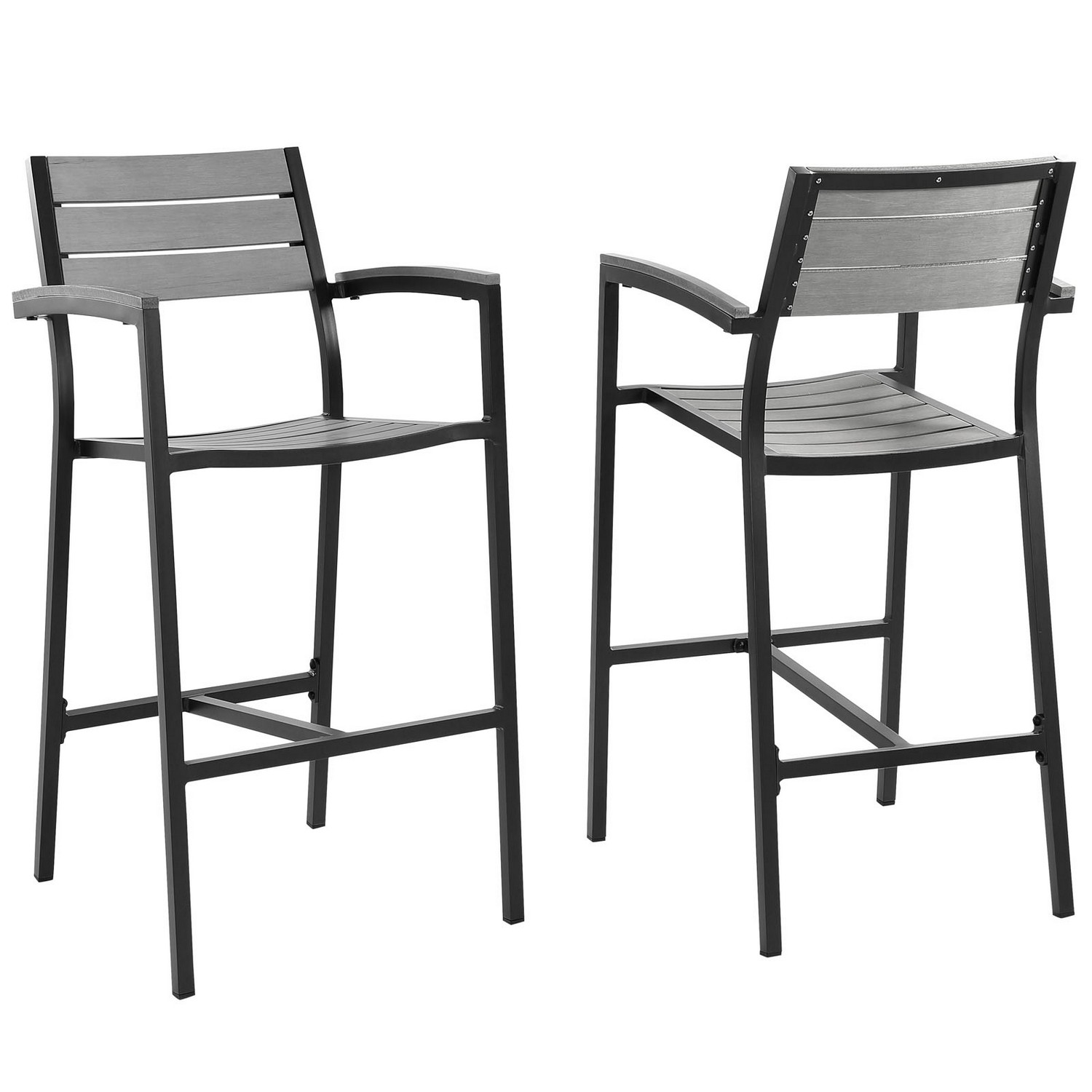 Modway Maine Bar Stool Outdoor Patio Set of 2 - Brown/Gray