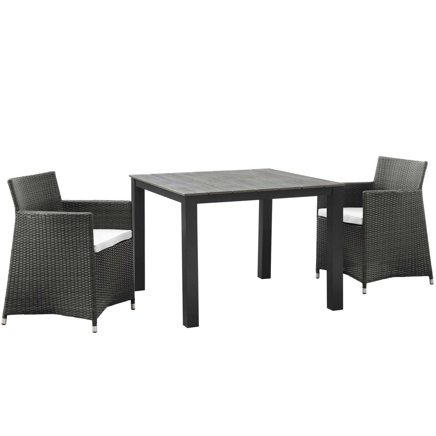Modway Junction 3 Piece Outdoor Patio Wicker Dining Set - Brown/White