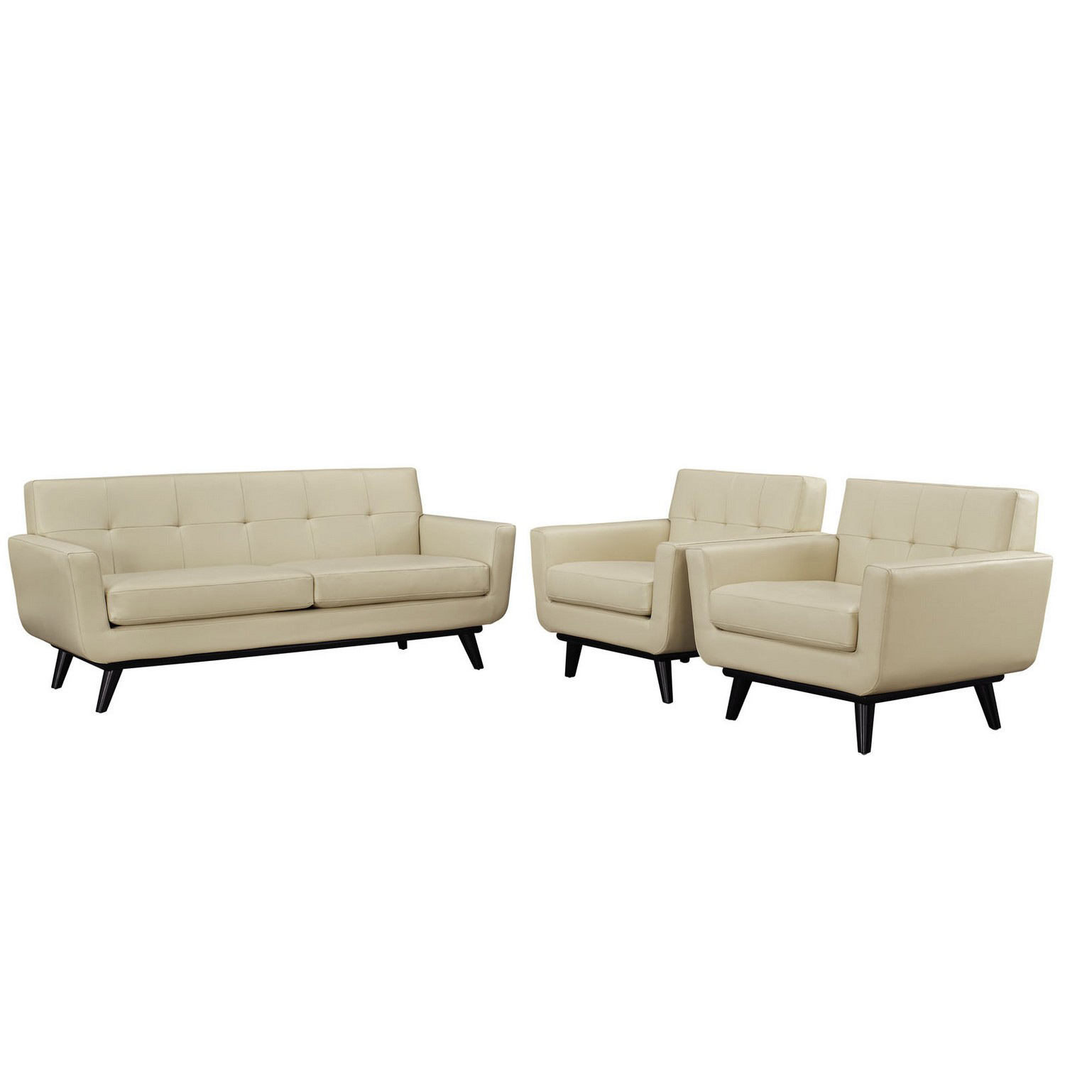 Modway Engage 3 Piece Leather Living Room Set - Beige
