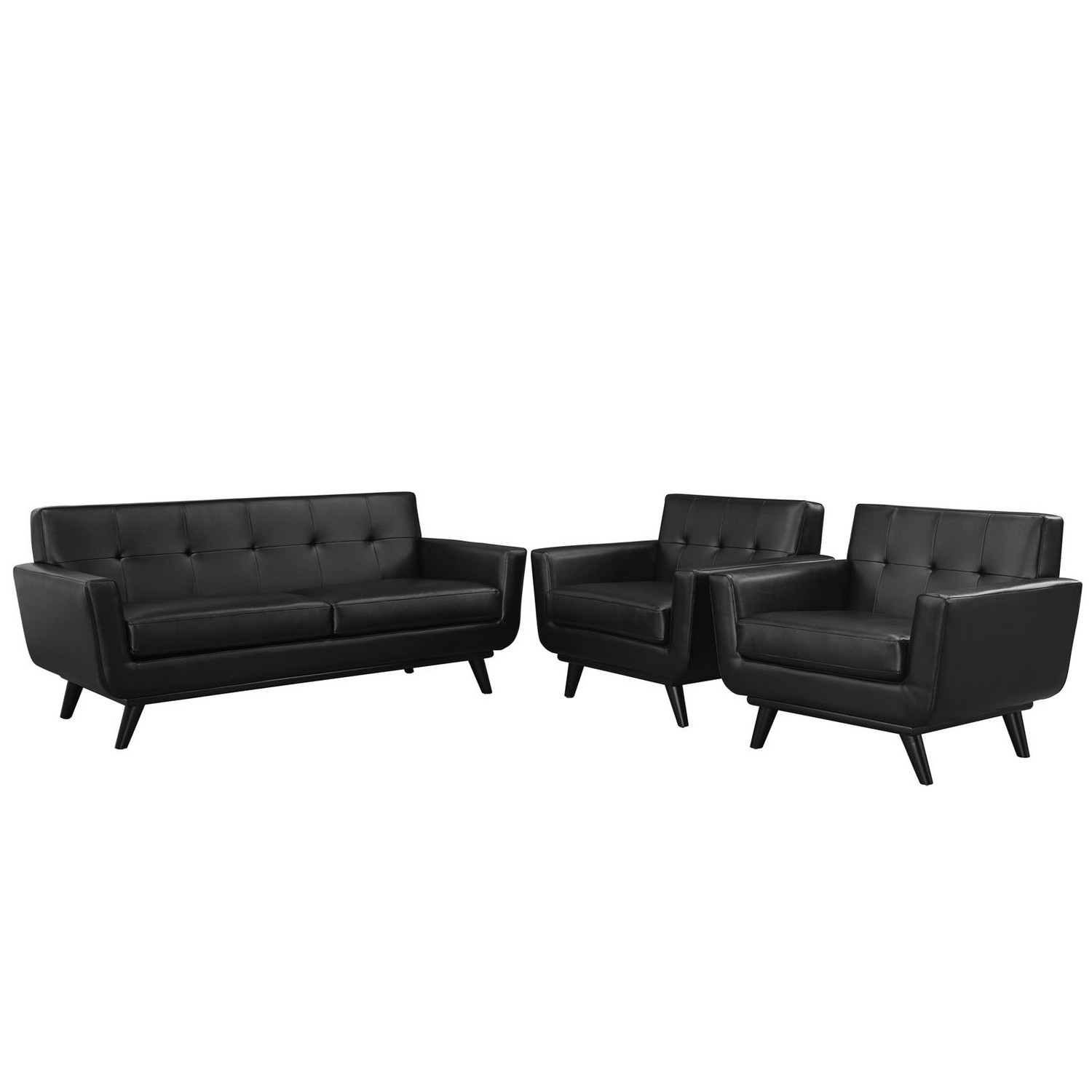 Modway Engage 3 Piece Leather Living Room Set - Black