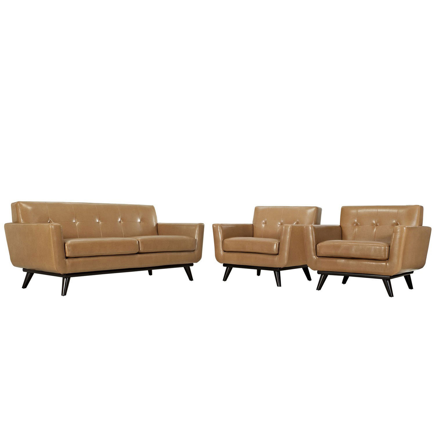 Modway Engage 3 Piece Leather Living Room Set - Tan