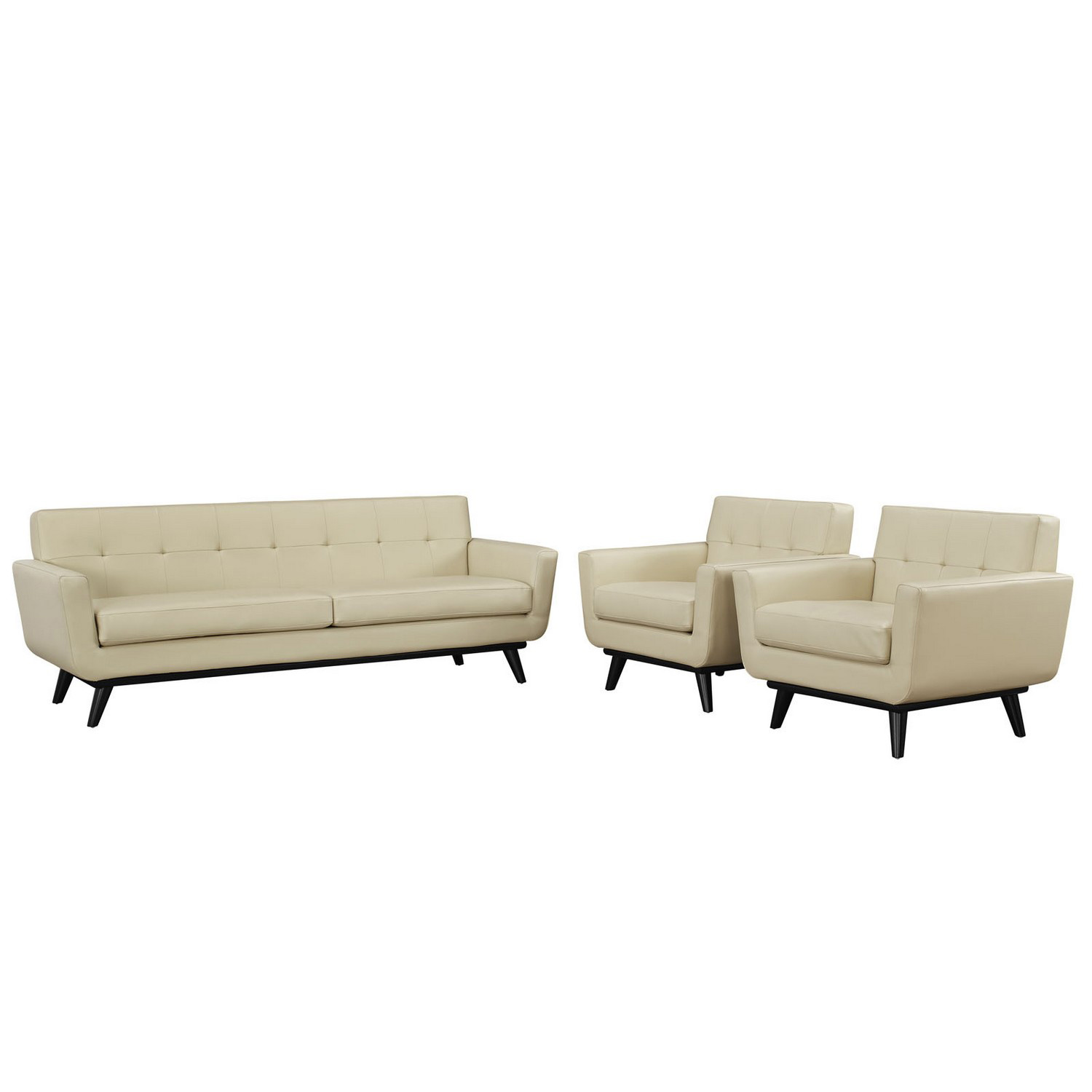 Modway Engage 3 Piece Leather Living Room Set - Beige