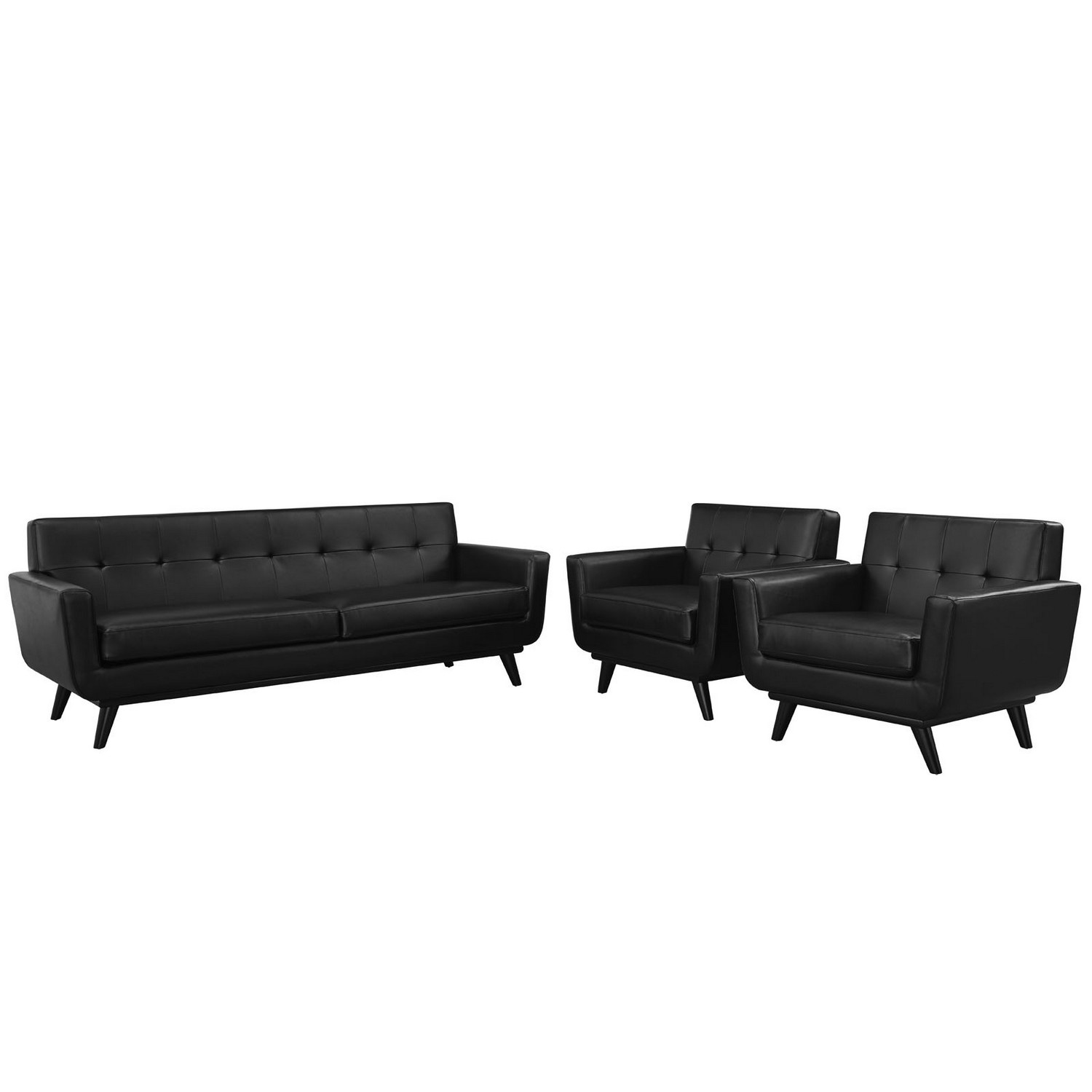 Modway Engage 3 Piece Leather Living Room Set - Black