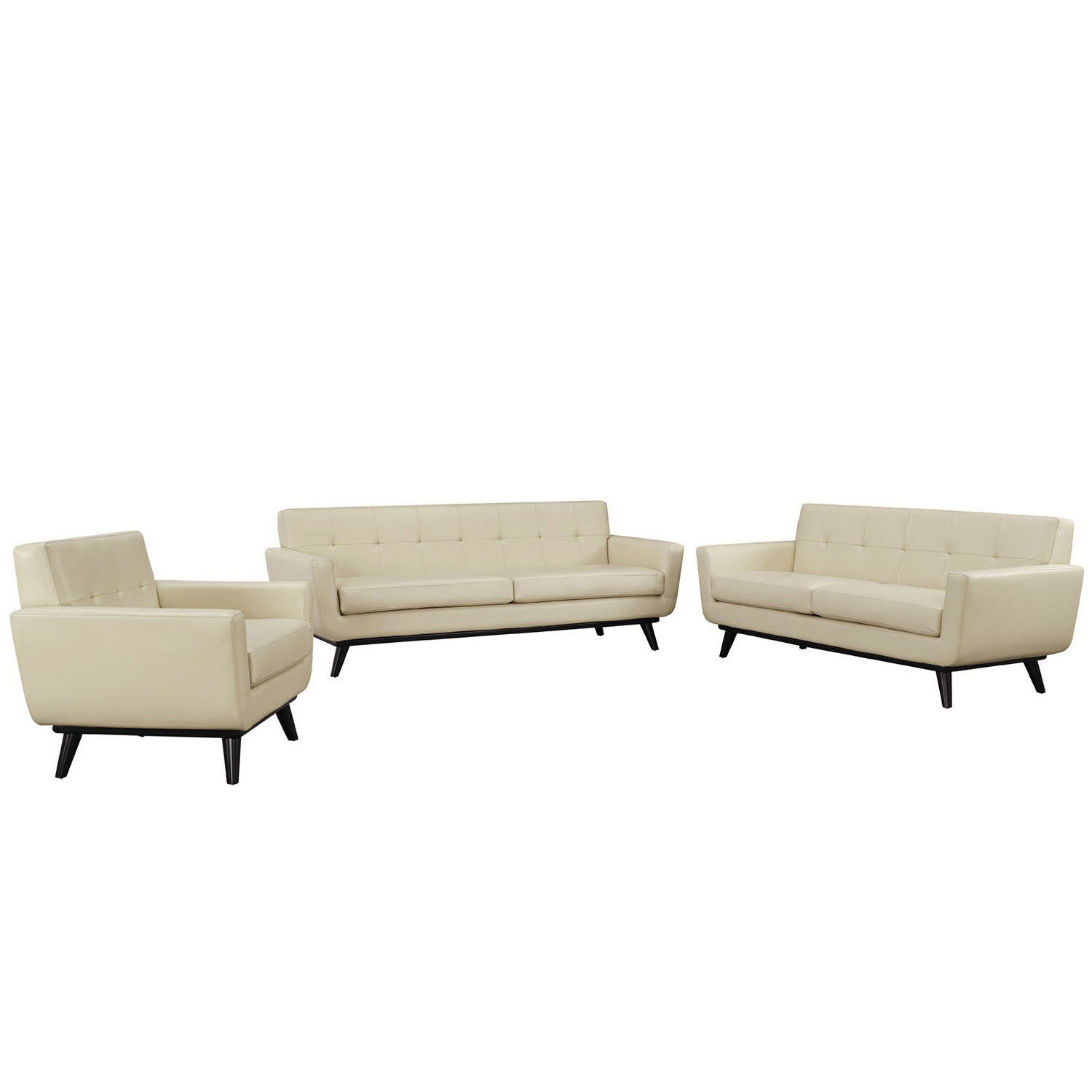 Modway Engage 3 Piece Leather Living Room Set - Beige