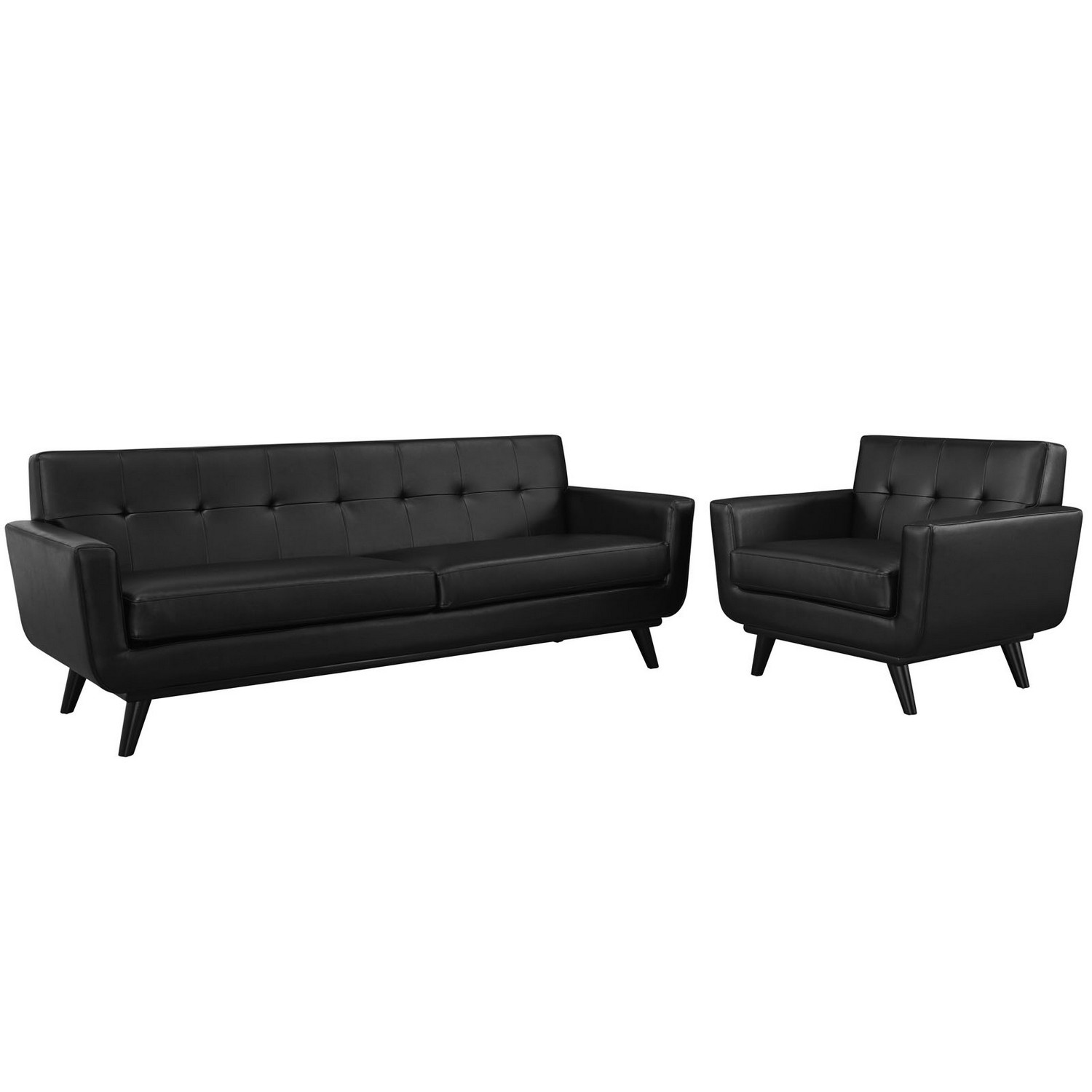 Modway Engage 2 Piece Leather Living Room Set - Black