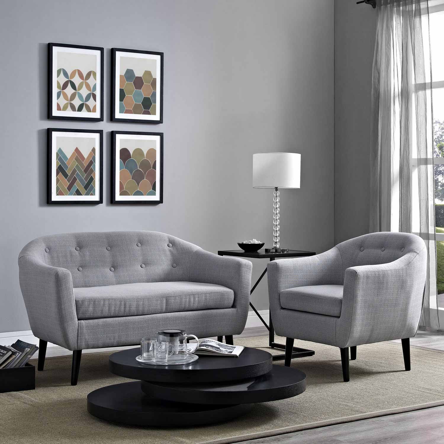 Modway Wit 2 Piece Living Room Set - Light Gray
