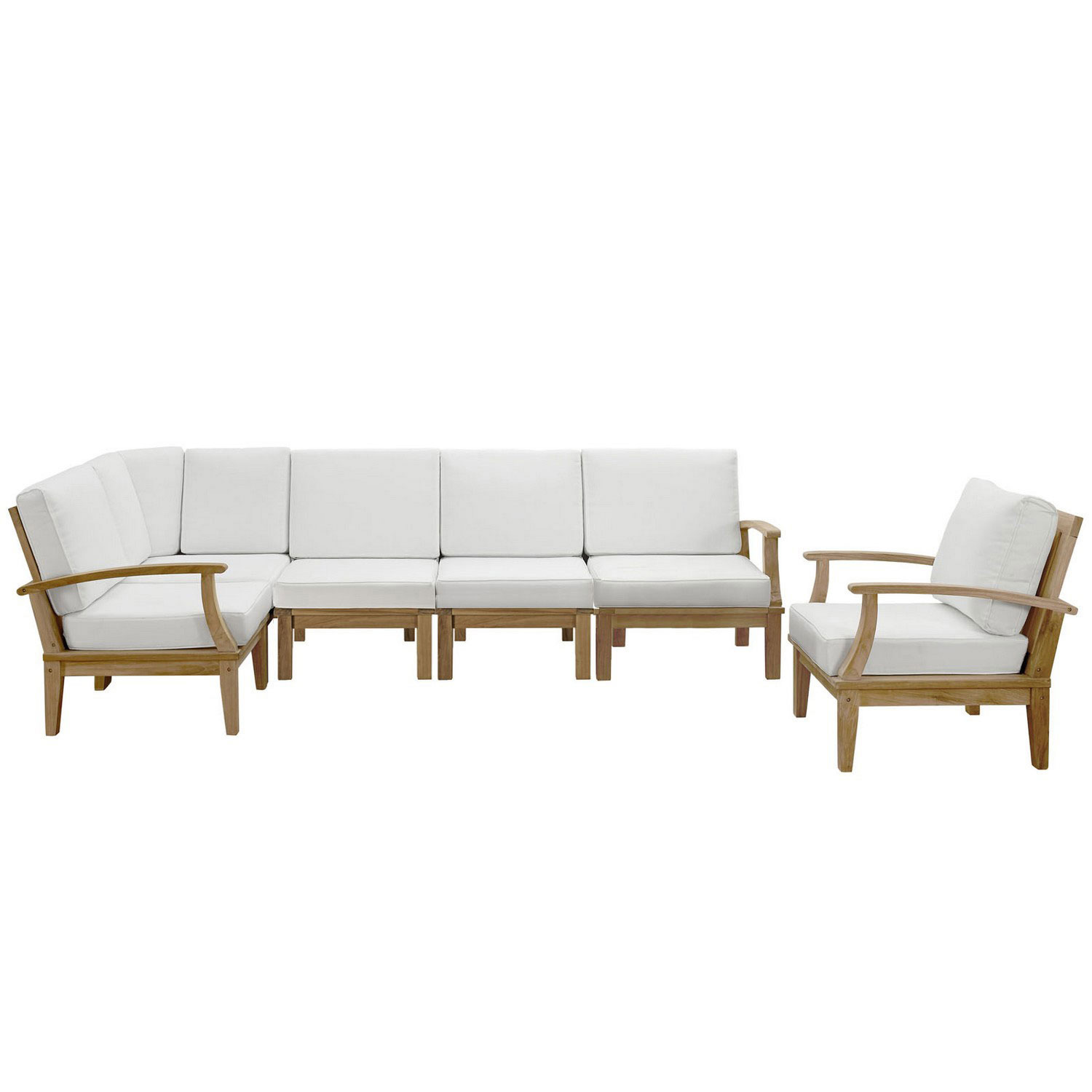 Modway Marina 6 Piece Outdoor Patio Teak Sofa Set - Natural White