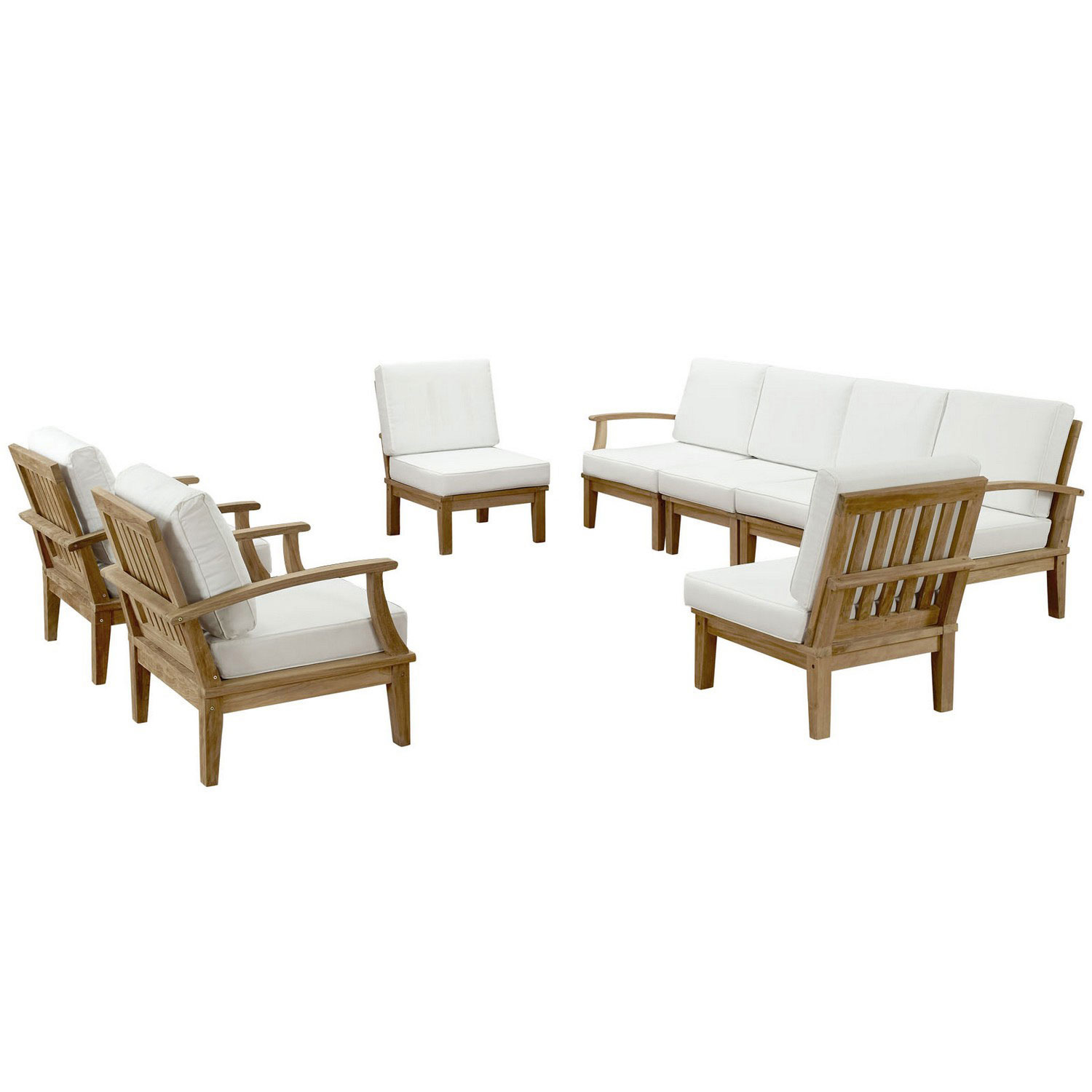 Modway Marina 8 Piece Outdoor Patio Teak Sofa Set - Natural White