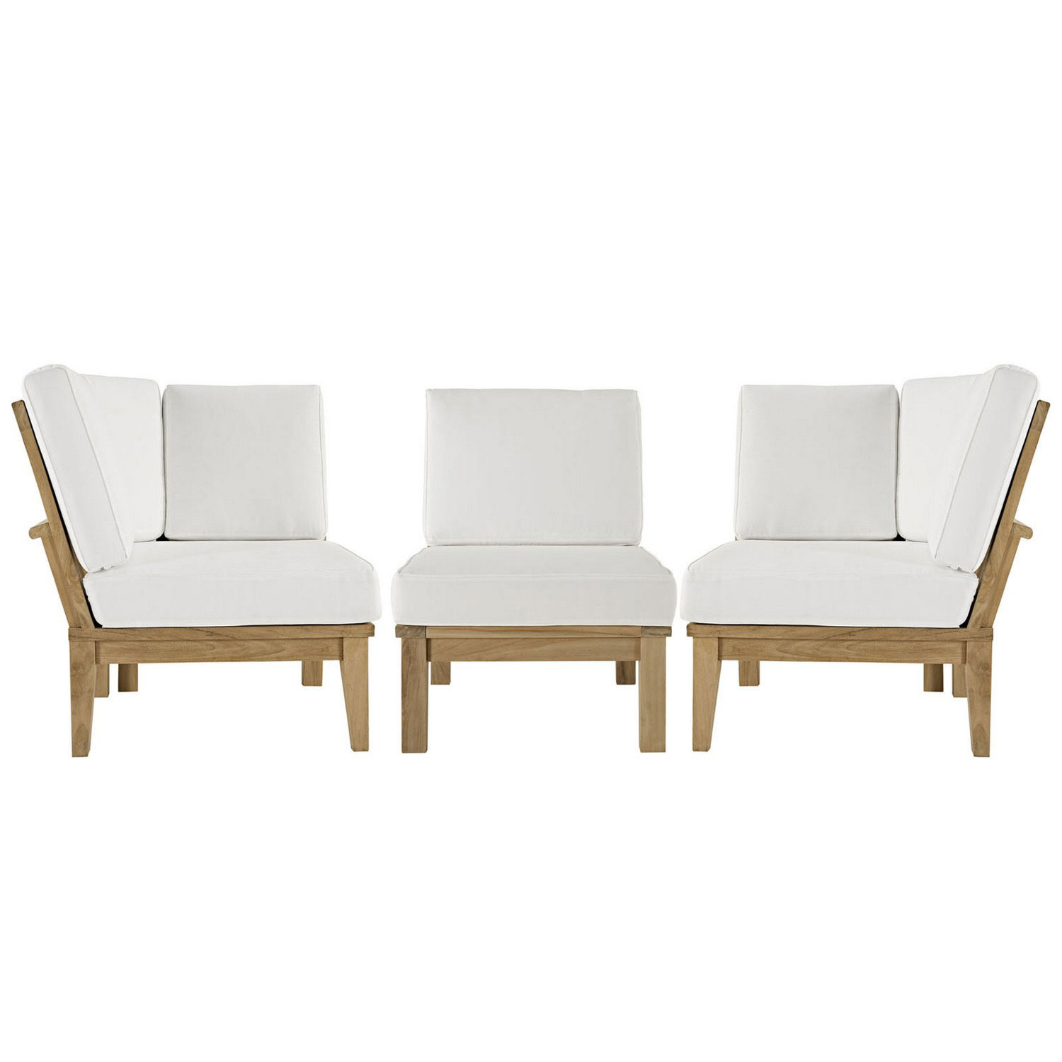 Modway Marina 3 Piece Outdoor Patio Teak Sofa Set - Natural White