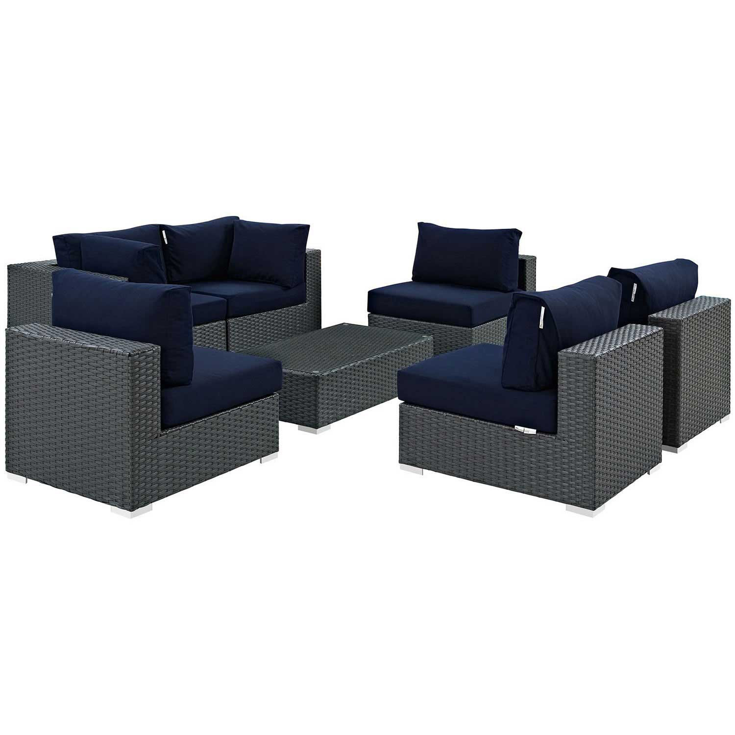 Modway Sojourn 7 Piece Outdoor Patio Sunbrella Sectional Set - Canvas Navy