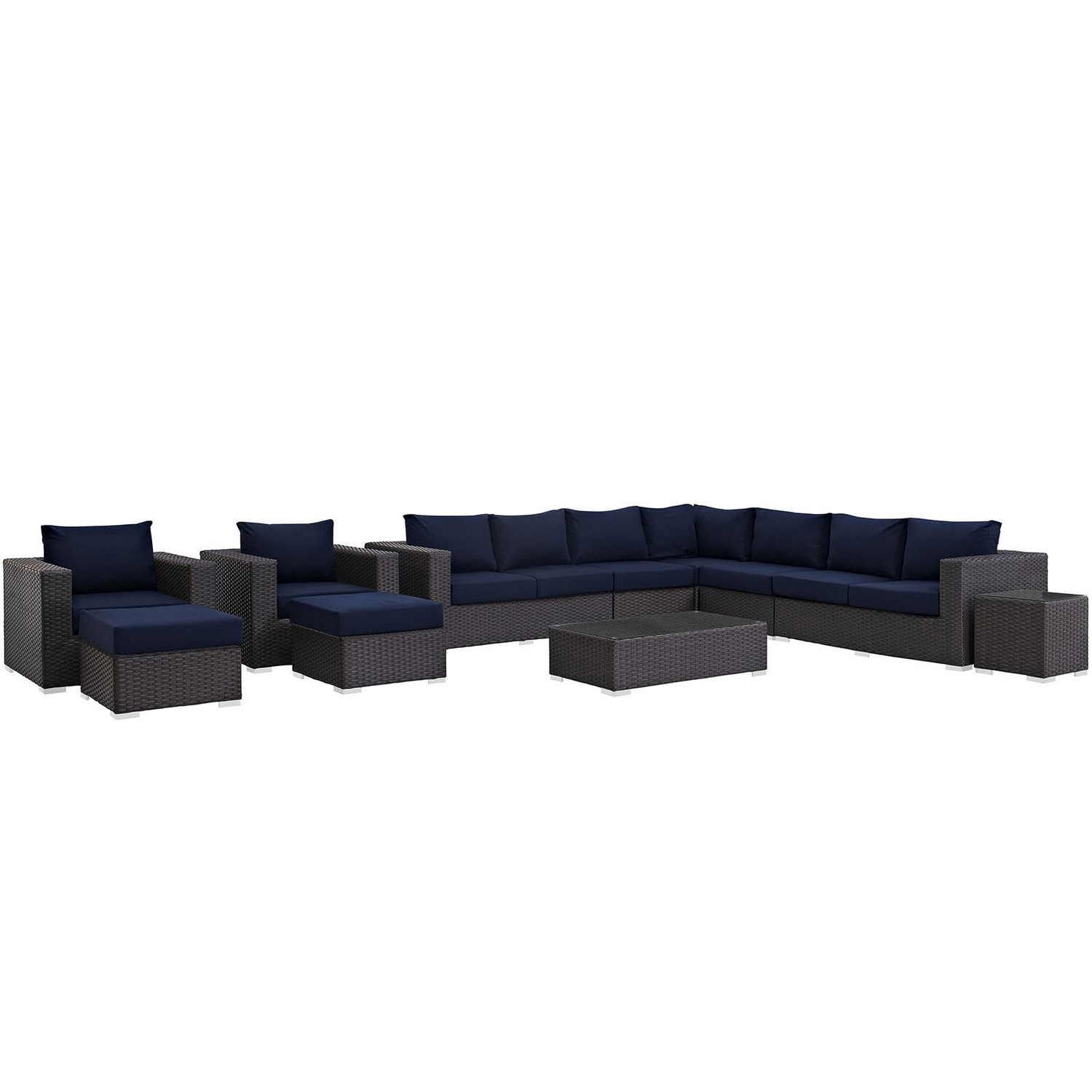 Modway Sojourn 11 Piece Outdoor Patio Sunbrella Sectional Set - Canvas Navy