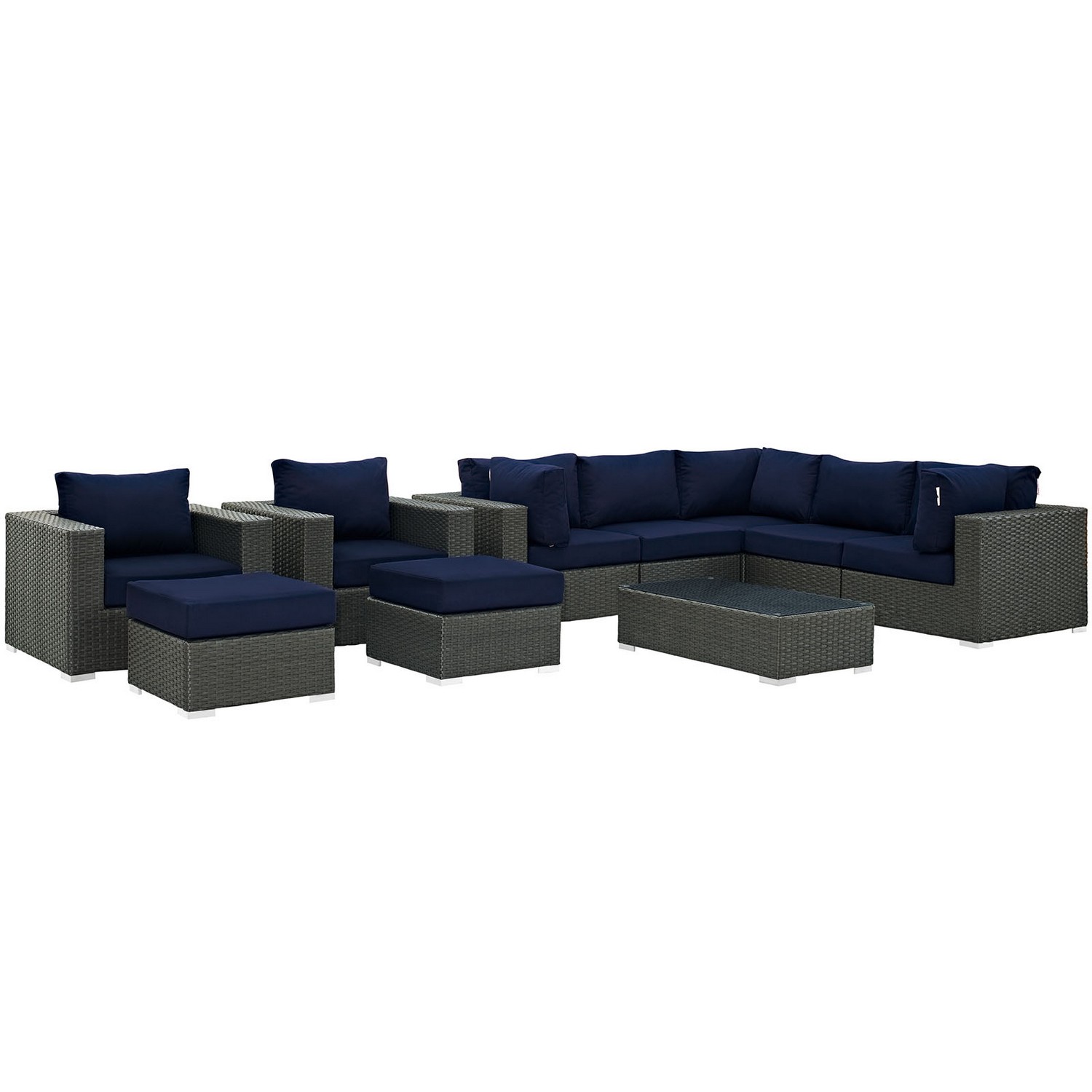 Modway Sojourn 10 Piece Outdoor Patio Sunbrella Sectional Set - Canvas Navy