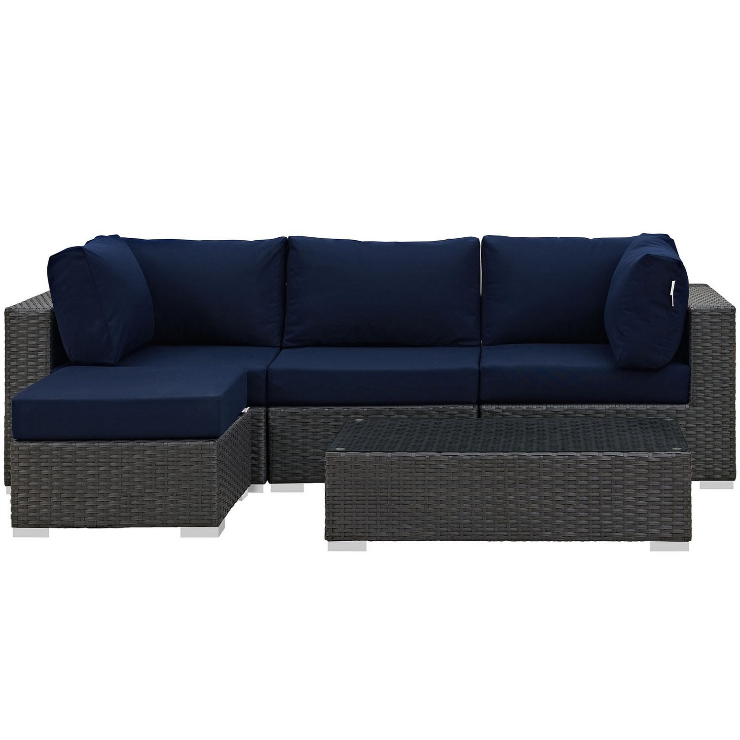 Modway Sojourn 5 Piece Outdoor Patio Sunbrella Sectional Set - Canvas Navy