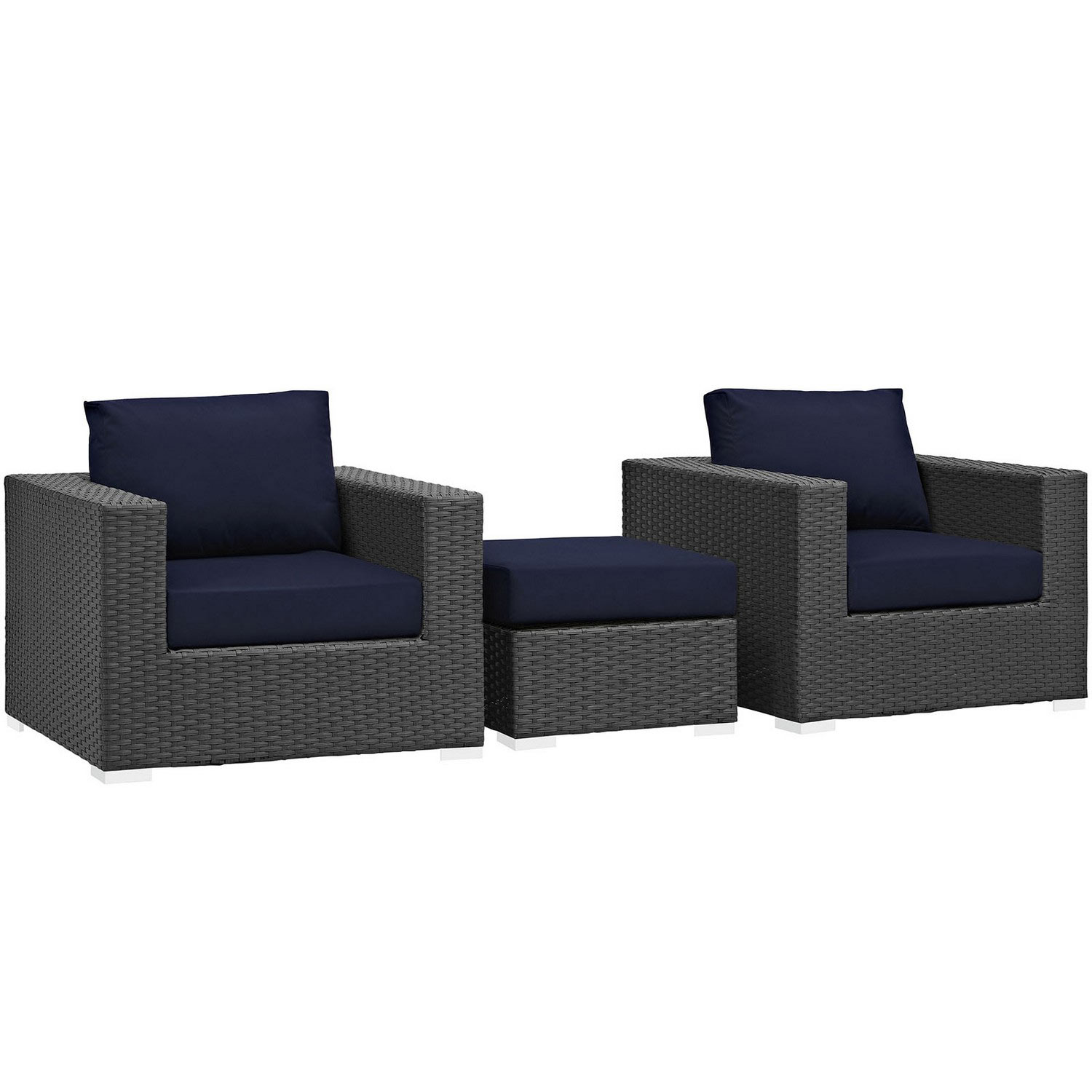 Modway Sojourn 3 Piece Outdoor Patio Sunbrella Sectional Set - Canvas Navy