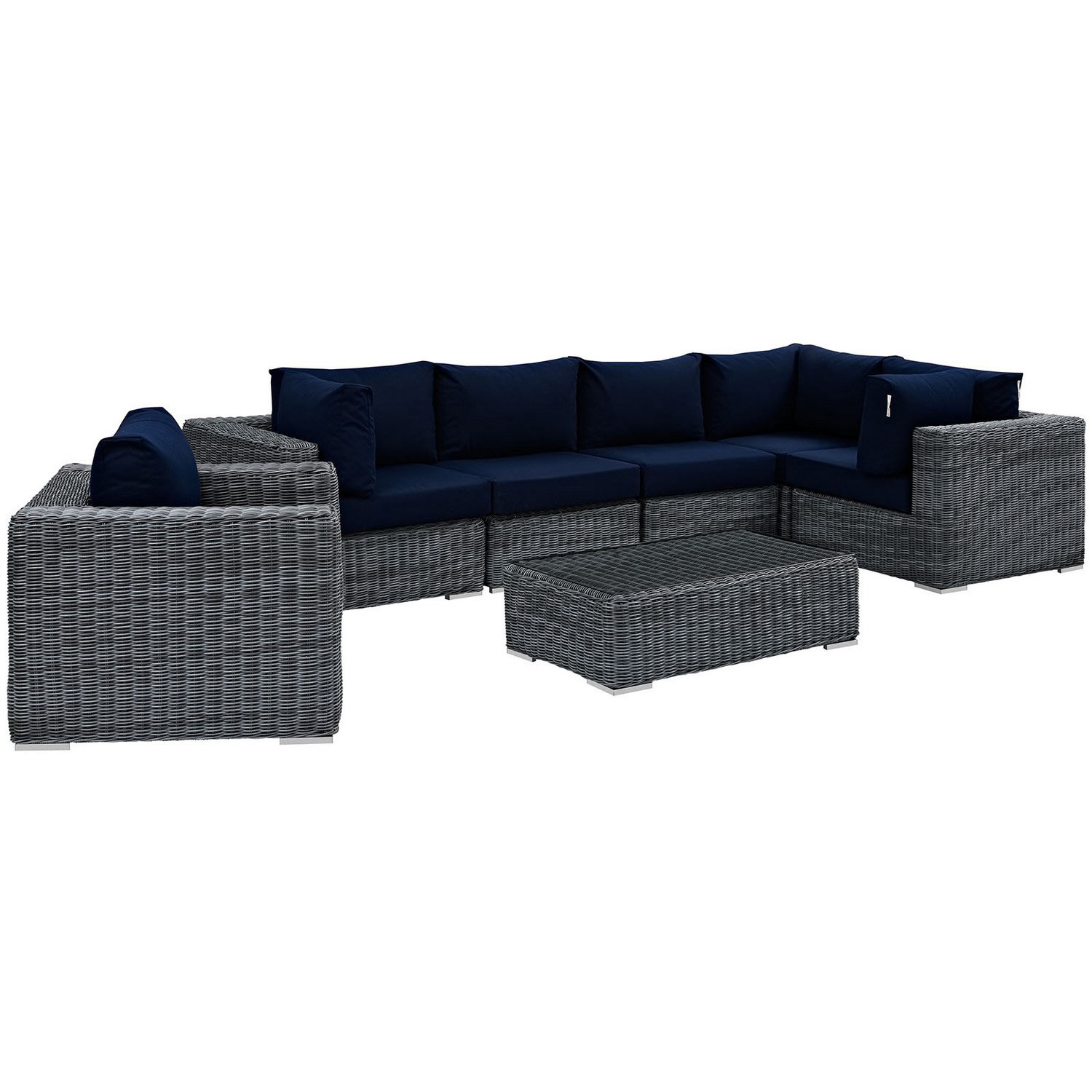 Modway Summon 7 Piece Outdoor Patio Sunbrella Sectional Set - Canvas Navy