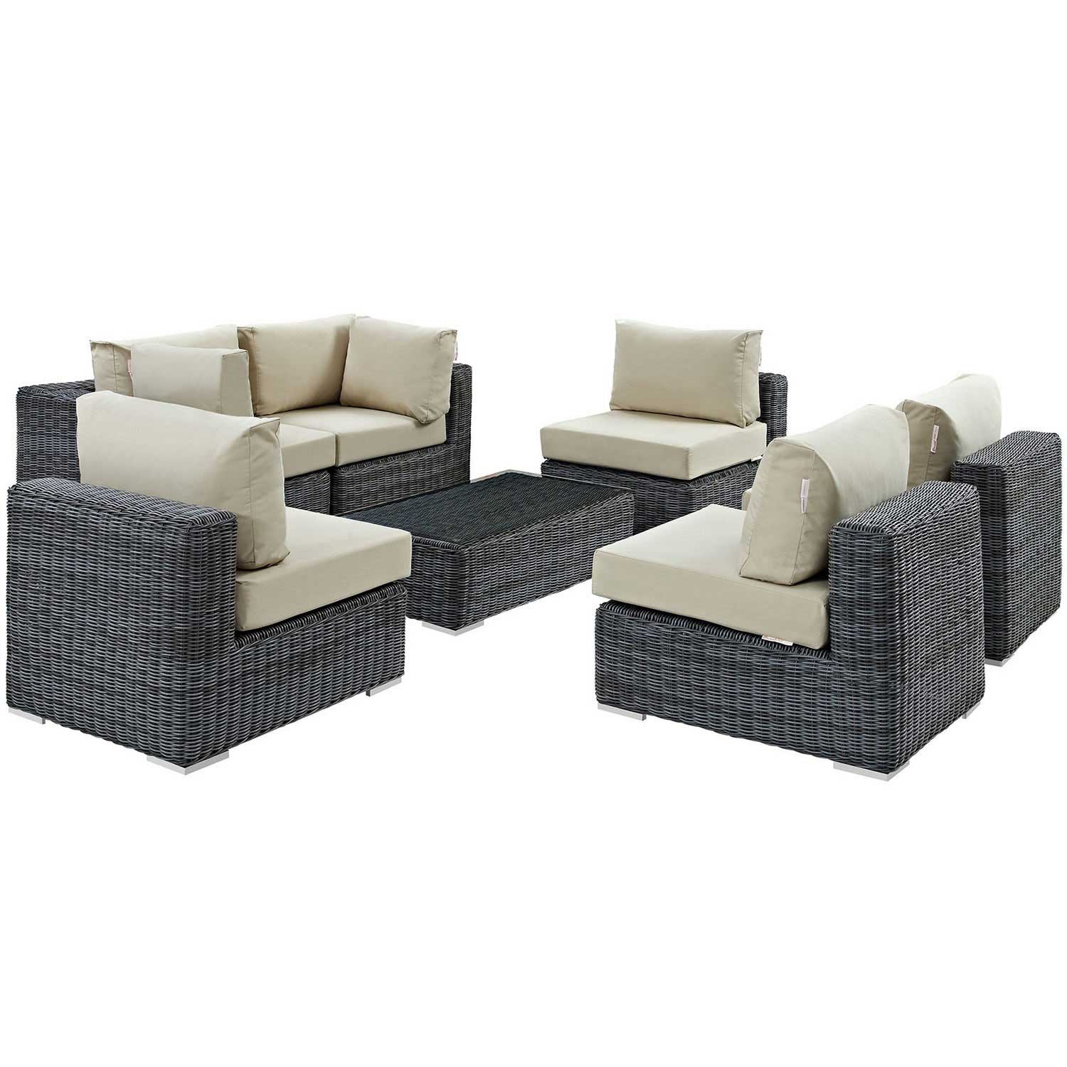 Modway Summon 7 Piece Outdoor Patio Sunbrella Sectional Set - Canvas Antique Beige