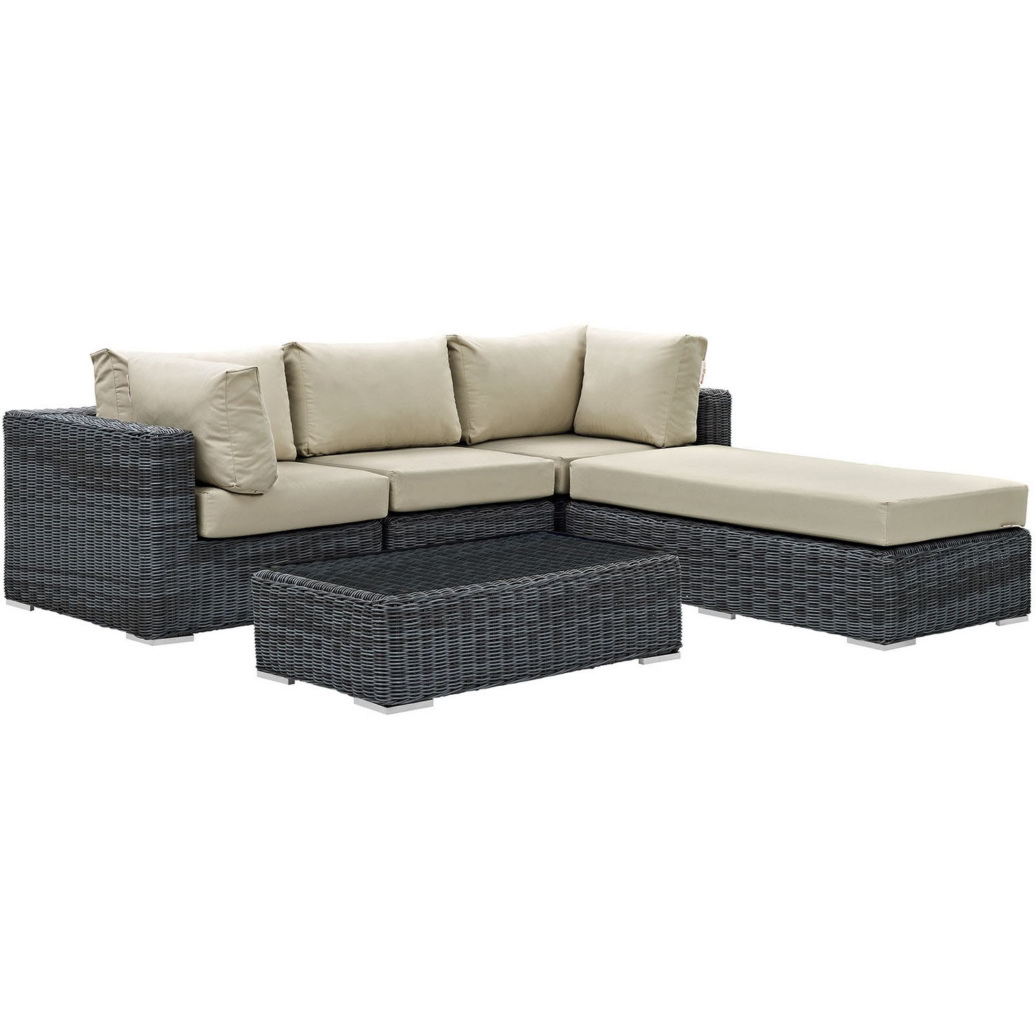 Modway Summon 5 Piece Outdoor Patio Sunbrella Sectional Set - Canvas Antique Beige