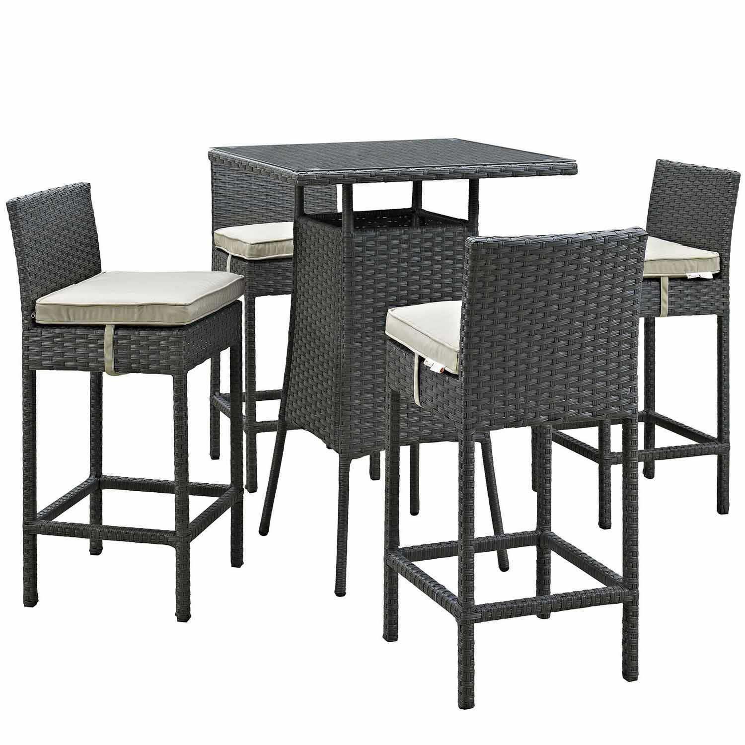 Modway Sojourn 5 Piece Outdoor Patio Sunbrella Pub Set - Antique Canvas Beige