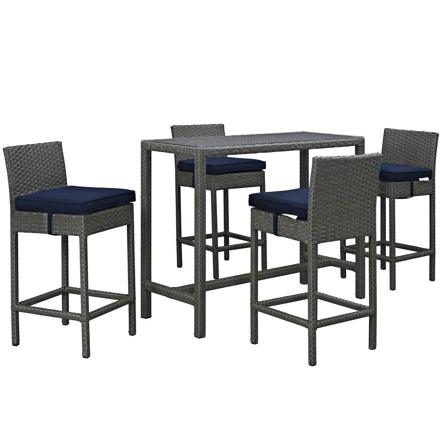 Modway Sojourn 5 Piece Outdoor Patio Sunbrella Pub Set - Canvas Navy