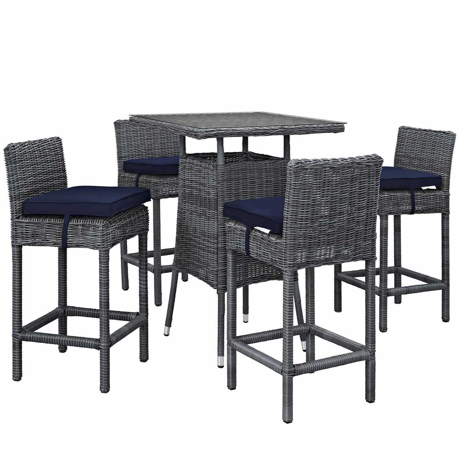 Modway Summon 5 Piece Outdoor Patio Sunbrella Pub Set - Canvas Navy