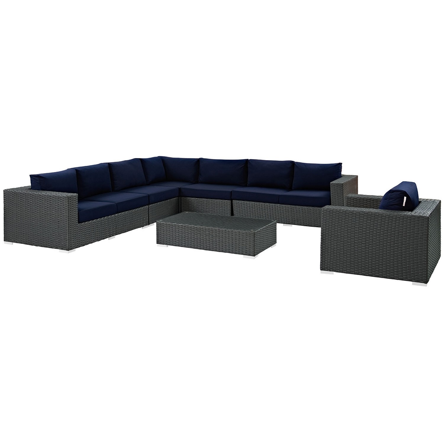 Modway Sojourn 7 Piece Outdoor Patio Sunbrella Sectional Set - Chocolate Navy