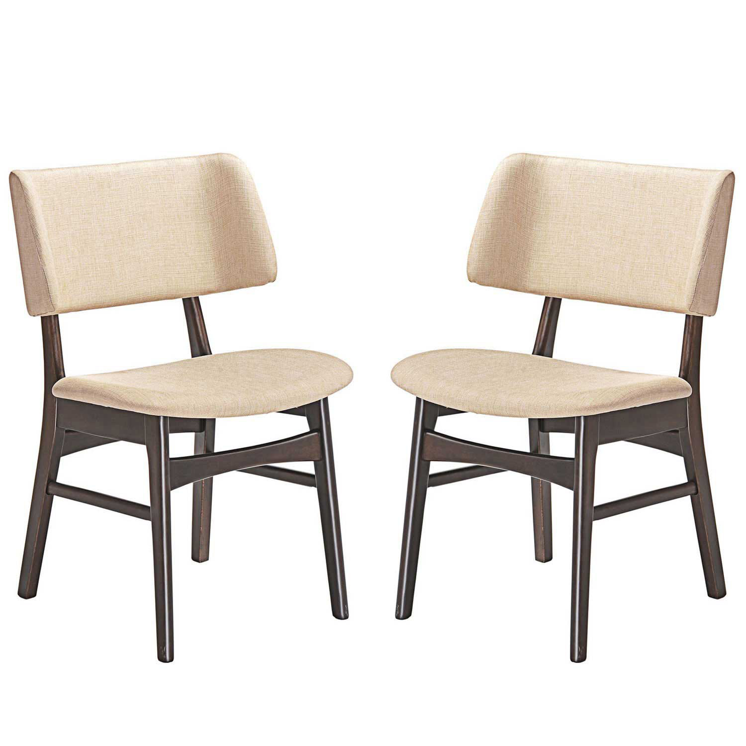 Modway Vestige Dining Side Chair Fabric Set of 2 - Walnut Beige